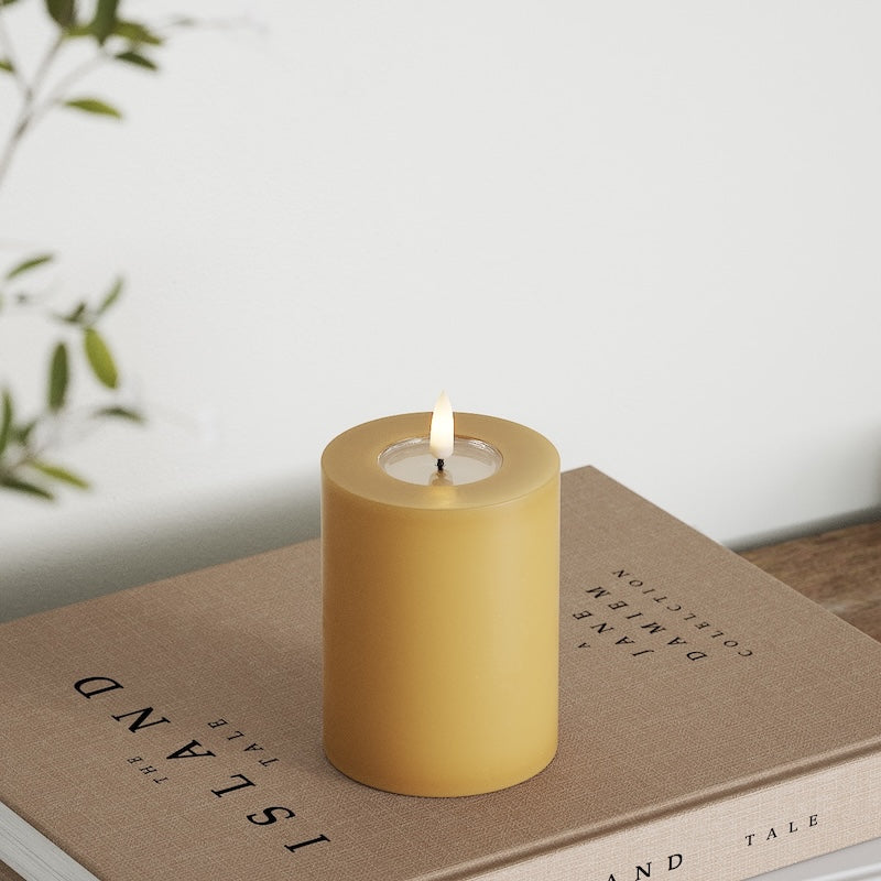 Deluxe Homeart LED Blockkerzen Ø 7,5 x 10 cm Curry