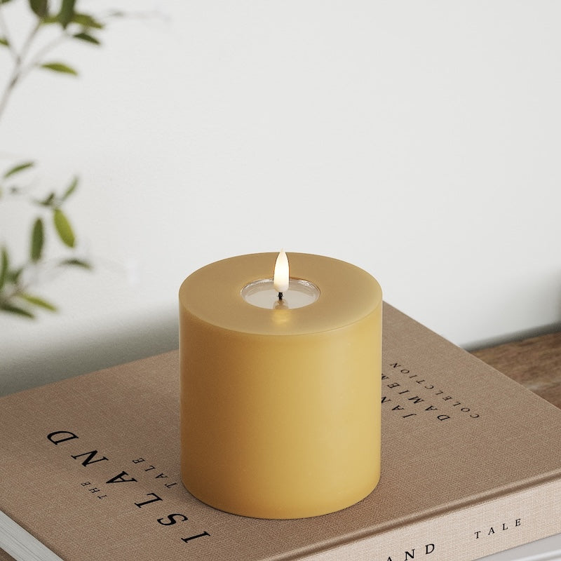 Deluxe Homeart LED Blockkerzen Ø 10 x 10 cm Curry