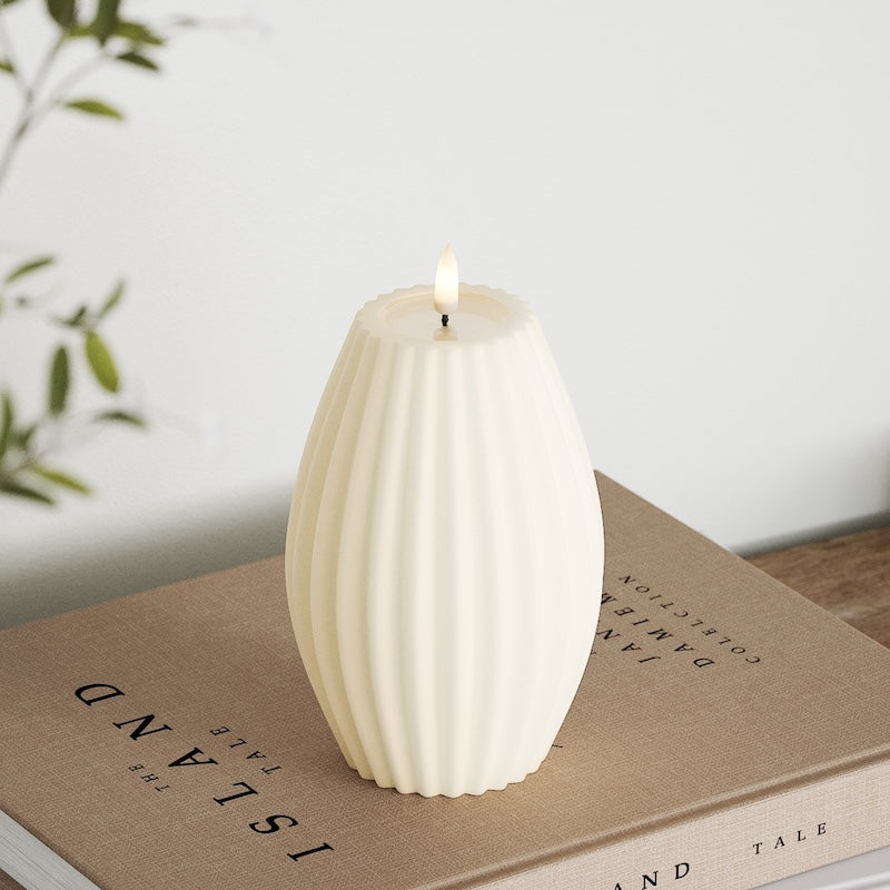 Deluxe Homeart LED Rillenkerzen T 10 x H 15 cm Creme