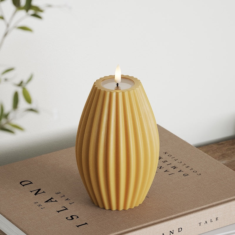 Deluxe Homeart LED Rillenkerzen T 10 x H 15 cm Curry