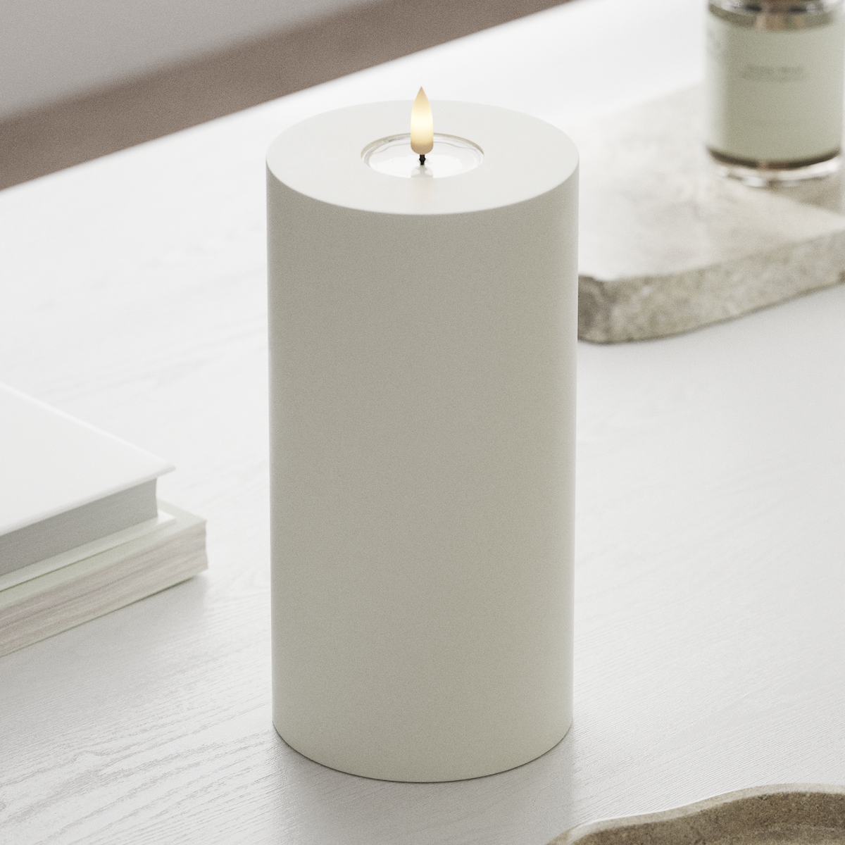 Deluxe Homeart LED Blockkerzen Ø 10 x 20 cm Weiß LED Blockkerzen 1