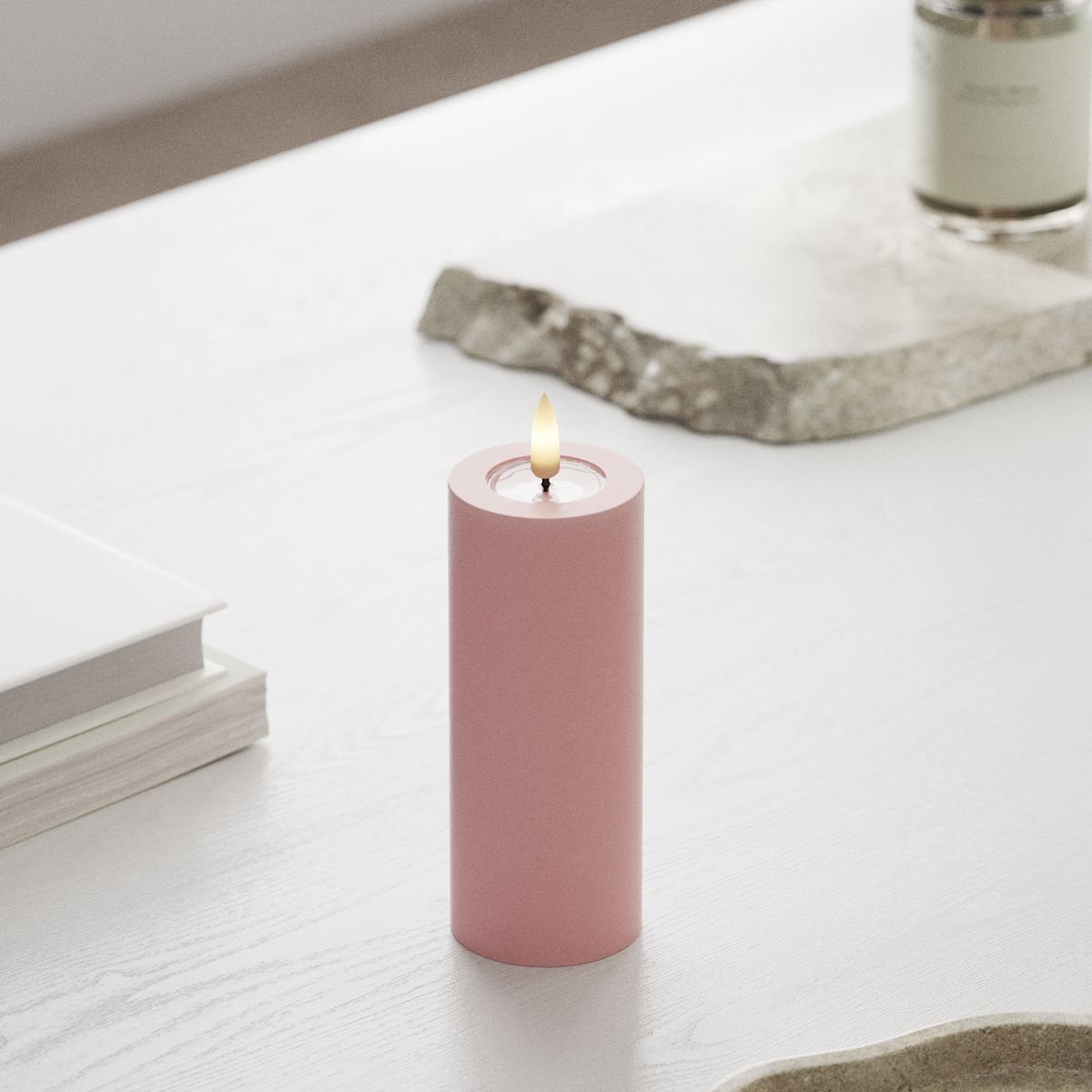 Deluxe Homeart LED Blockkerzen Ø 5 x 12,5 cm Hellrosa LED Blockkerzen 1