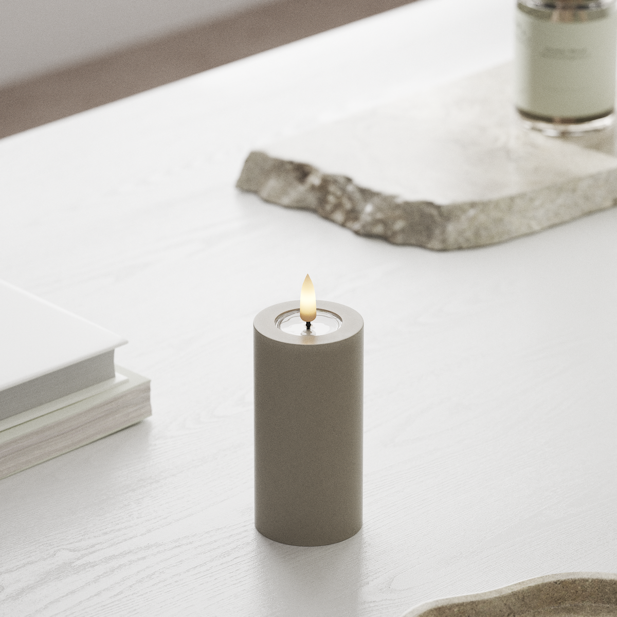 Deluxe Homeart LED Blockkerzen Ø 5 x 10 cm Sand LED Blockkerzen 1