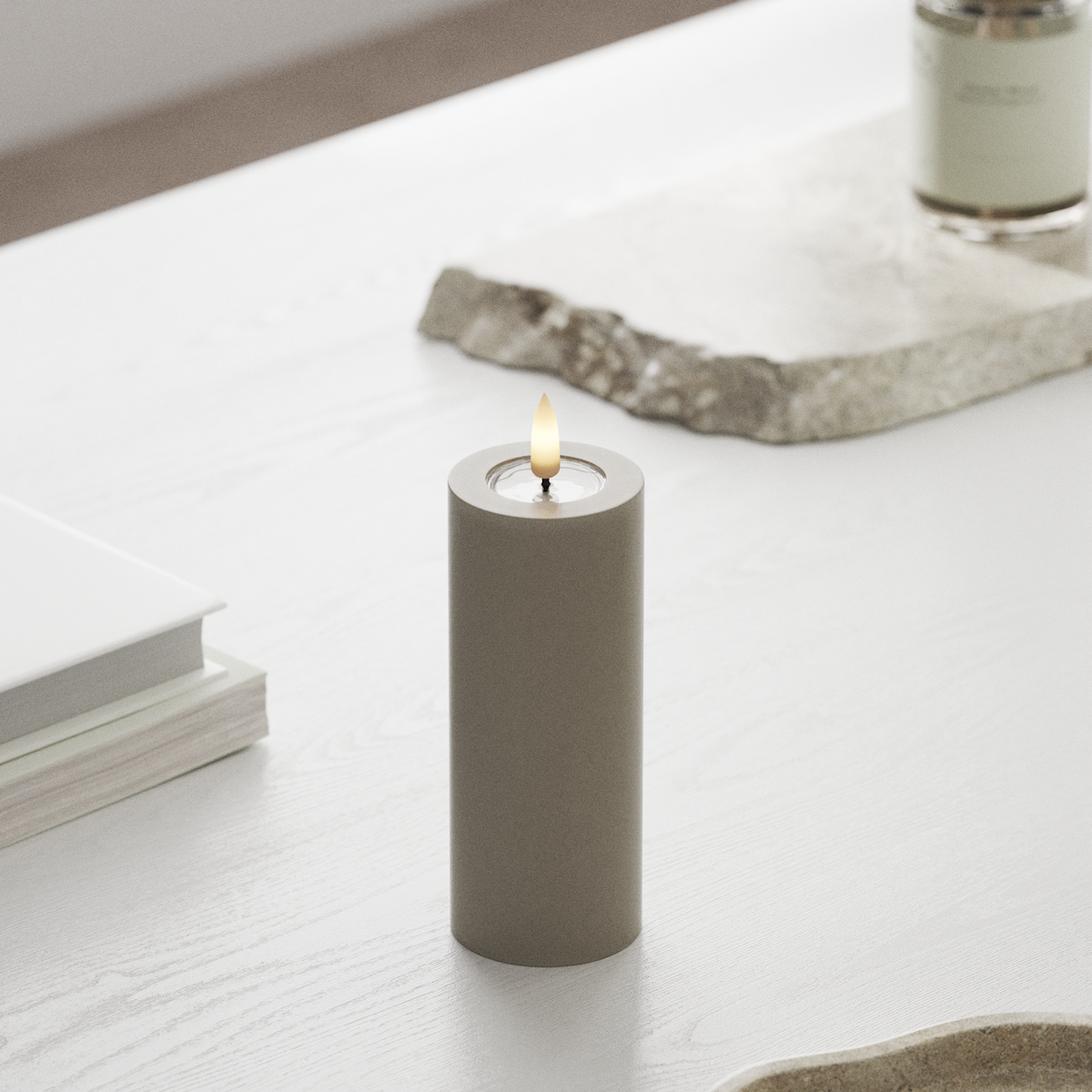 Deluxe Homeart LED Blockkerzen Ø 5 x 12,5 cm Sand LED Blockkerzen 1