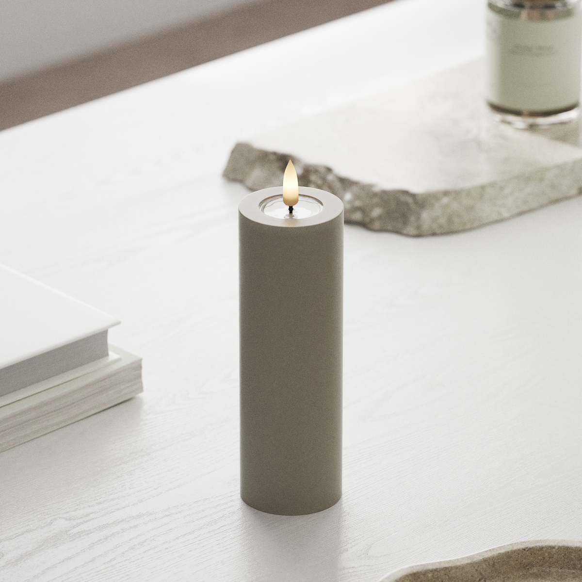 Deluxe Homeart LED Blockkerzen Ø 5 x 15 cm Sand LED Blockkerzen 1