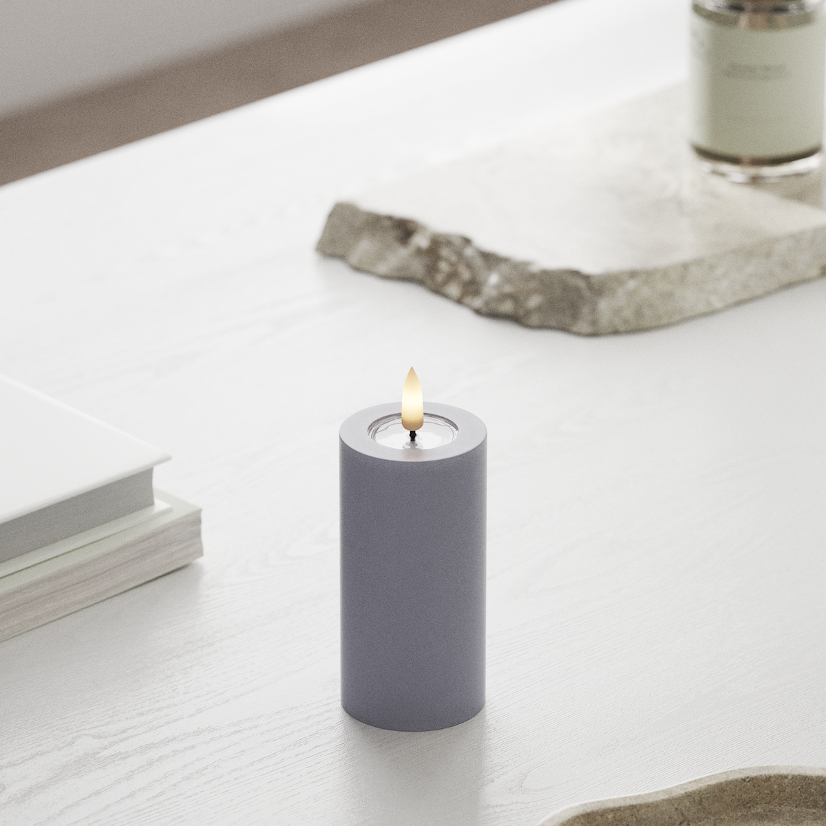 Deluxe Homeart LED Blockkerzen Ø 5 x 10 cm Verblasst Blau LED Blockkerzen 1