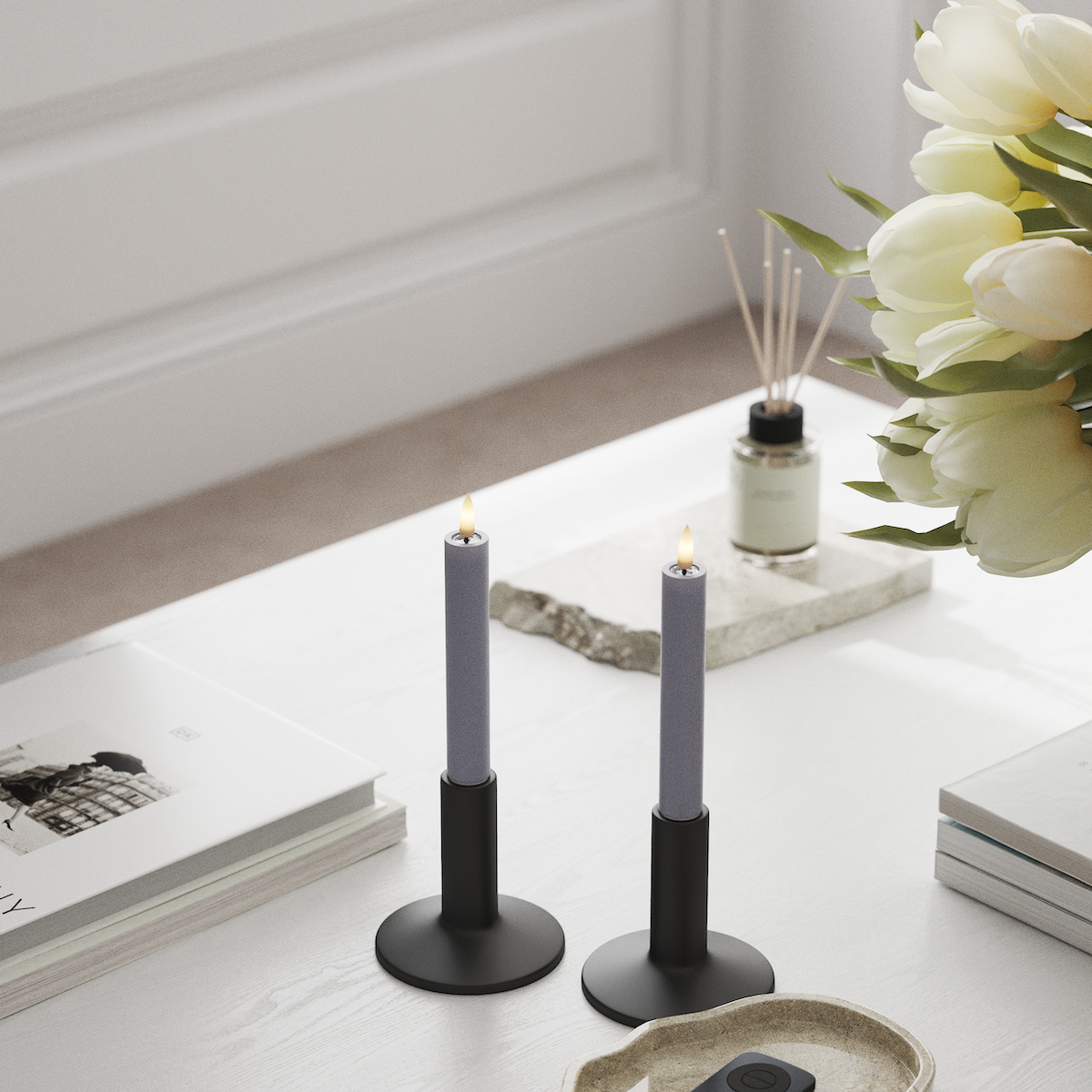 Deluxe Homeart LED Stabkerzen 2 Stück, Ø 2 x 15 cm Verblasst Blau LED Stabkerzen 1