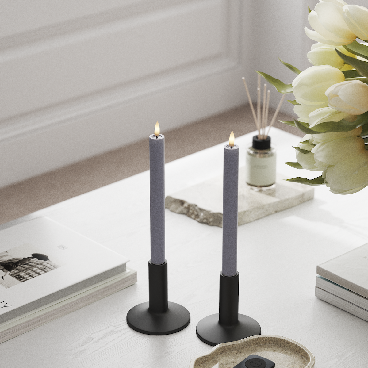 Deluxe Homeart LED Stabkerzen 2 Stück, Ø 2 x 24 cm Verblasst Blau LED Stabkerzen 1