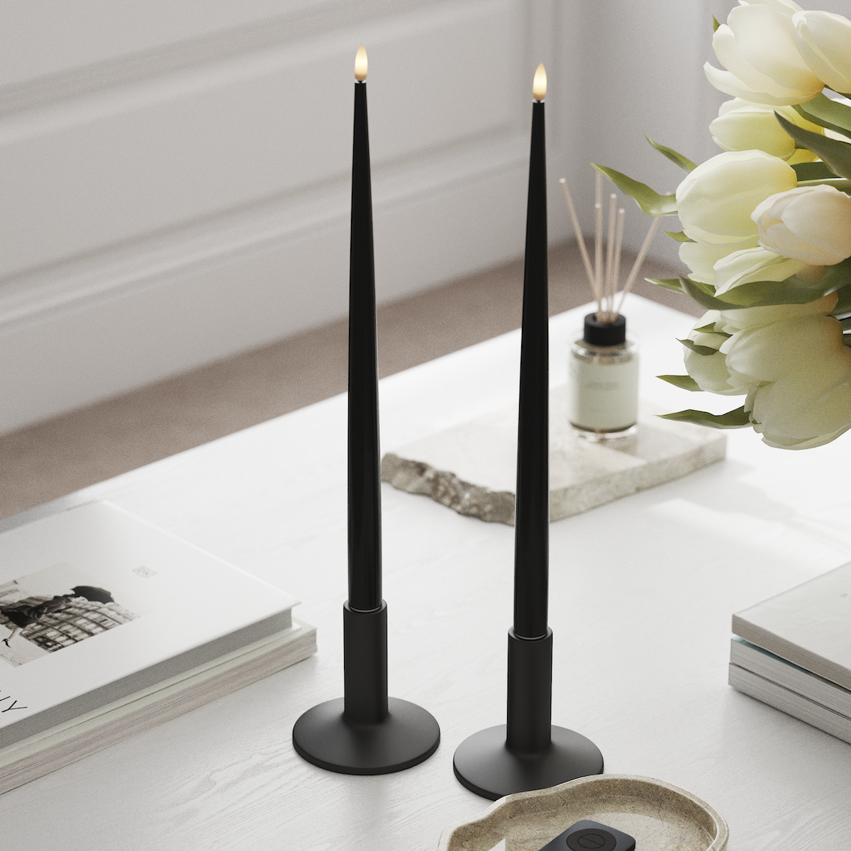 Deluxe Homeart LED Kerzenlicht Mit Lack mit Lack, 2 Stück 38 cm Schwarz LED Kerzenlicht Mit Lack 1