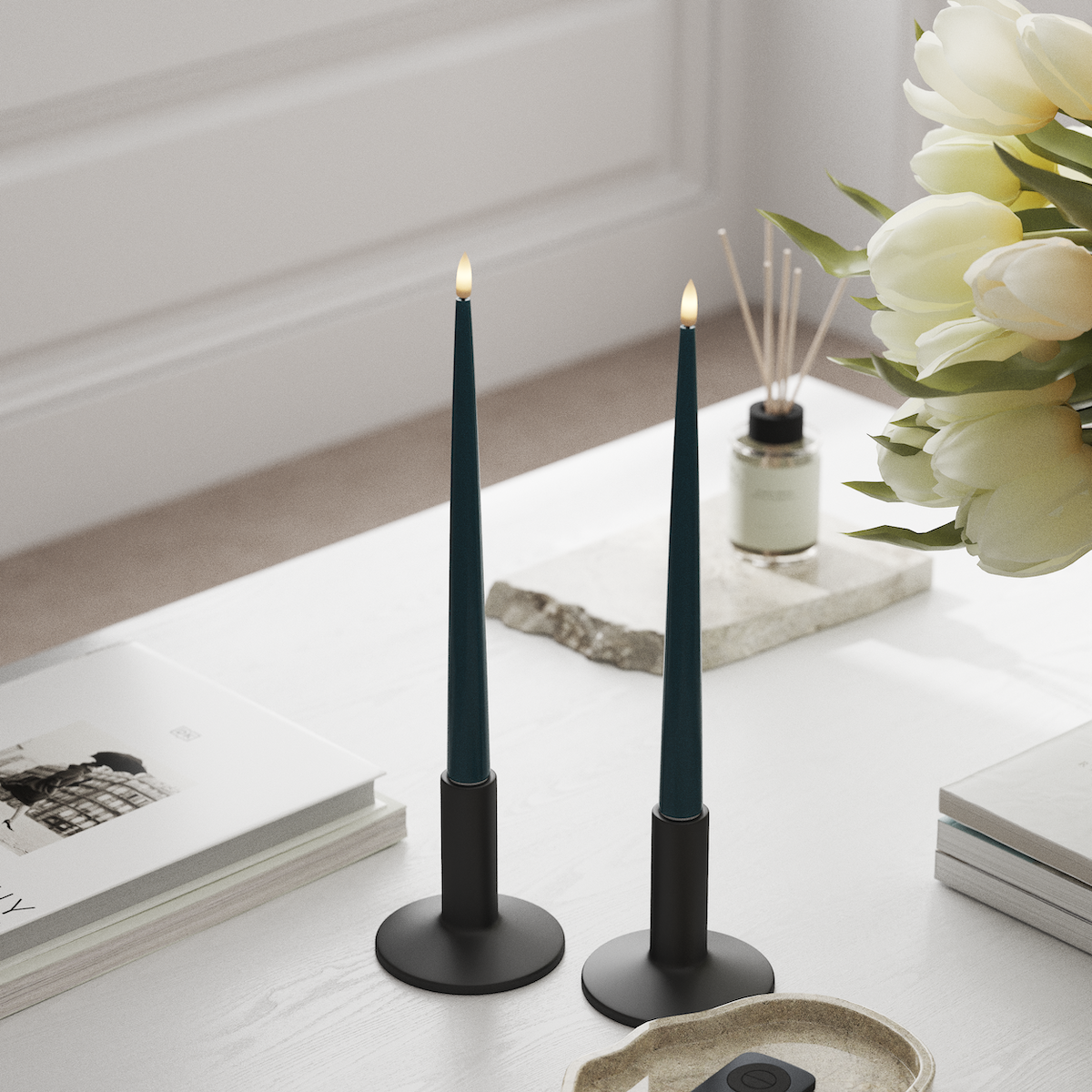 Deluxe Homeart LED Kerzenlicht Mit Lack mit Lack, 2 Stück 28 cm Petrol LED Kerzenlicht Mit Lack 1