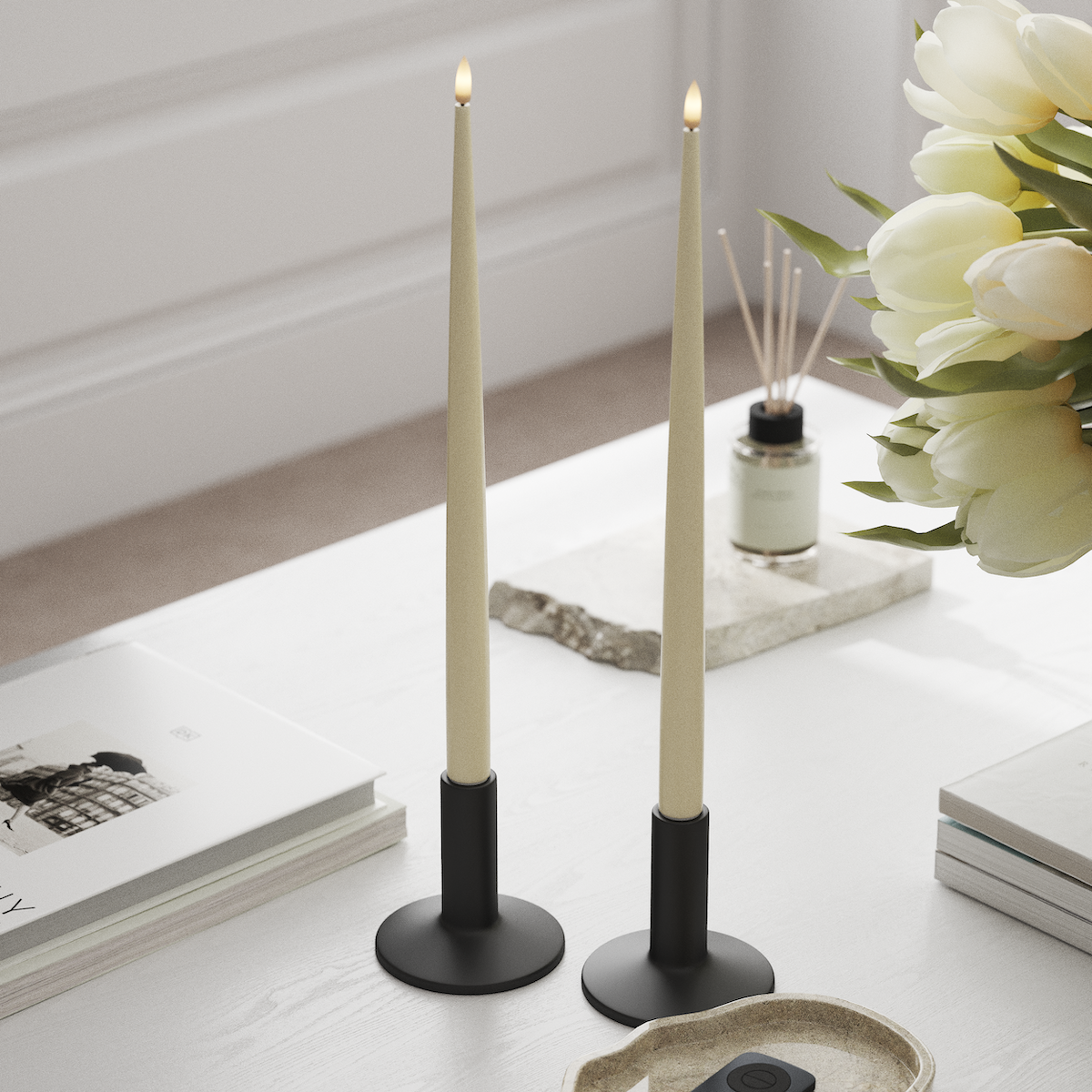 Deluxe Homeart LED Kerzenlicht Mit Lack mit Lack, 2 Stück 38 cm Creme LED Kerzenlicht Mit Lack 1