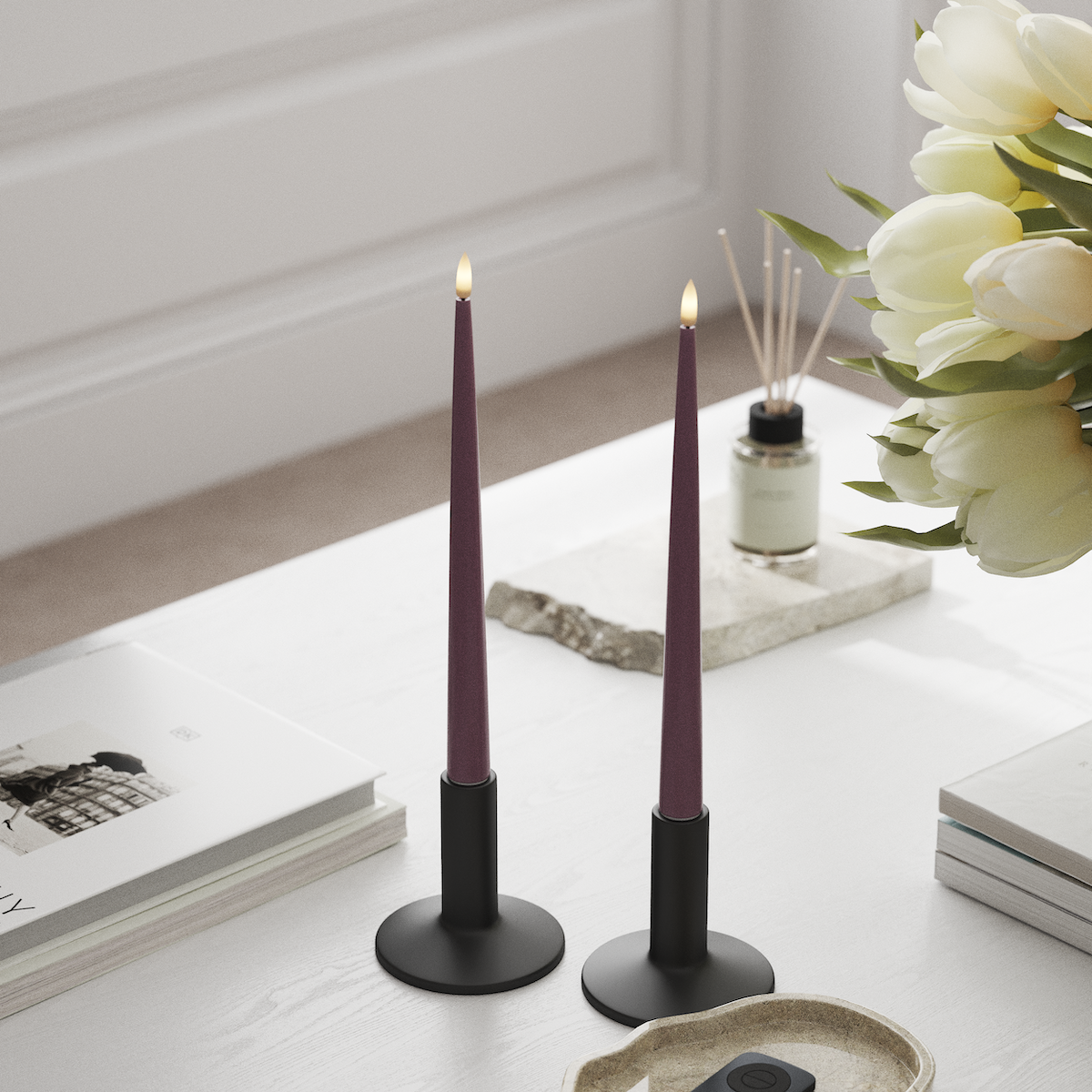 Deluxe Homeart LED Kerzenlicht Mit Lack mit Lack, 2 Stück 28 cm Helllila LED Kerzenlicht Mit Lack 1
