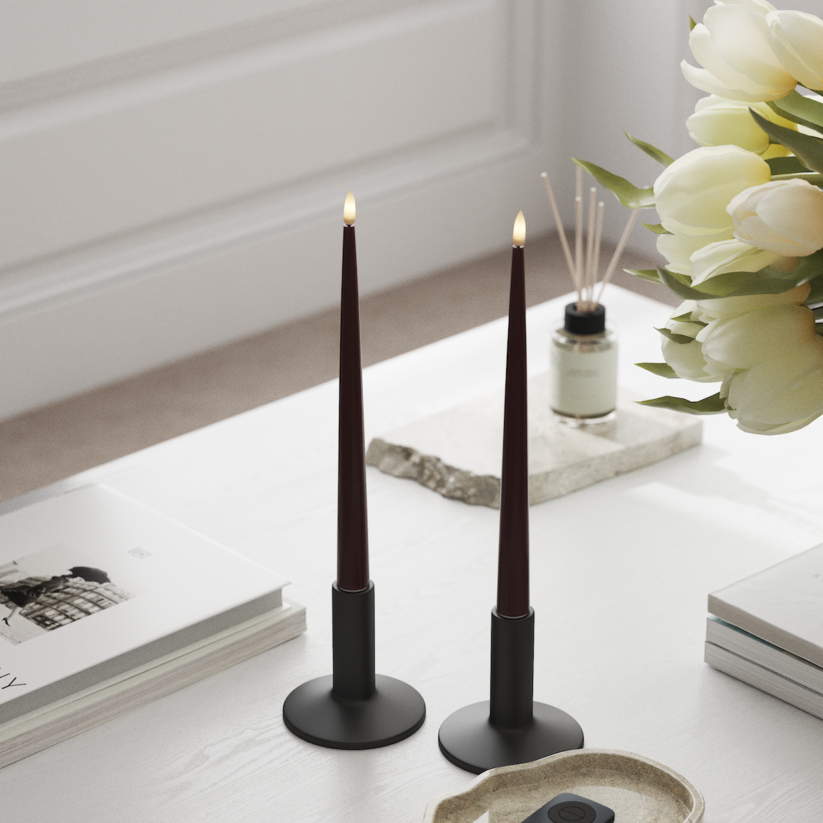 Deluxe Homeart LED Kerzenlicht Mit Lack mit Lack, 2 Stück 28 cm Burgunderrot LED Kerzenlicht Mit Lack 1