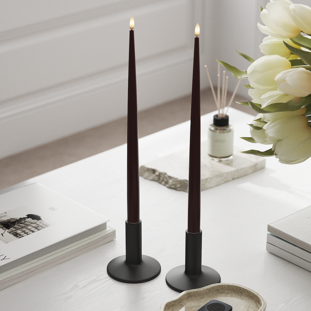 Deluxe Homeart LED Kerzenlicht Mit Lack mit Lack, 2 Stück 38 cm Burgunderrot LED Kerzenlicht Mit Lack 1