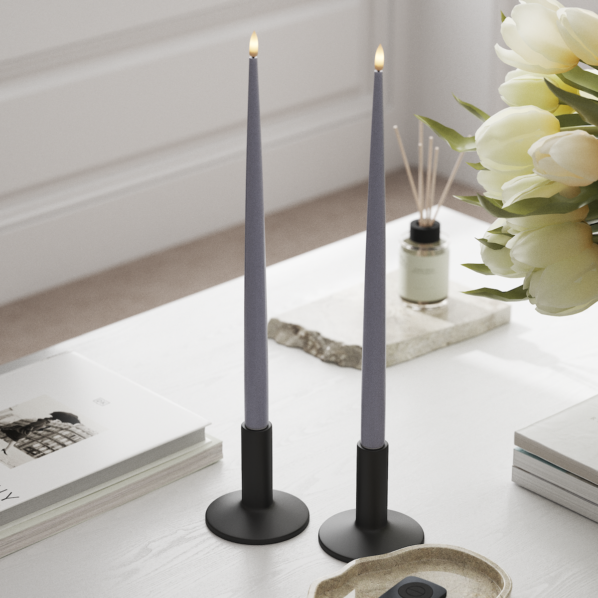 Deluxe Homeart LED Kerzenlicht Mit Lack mit Lack, 2 Stück 38 cm Verblasst Blau LED Kerzenlicht Mit Lack 1