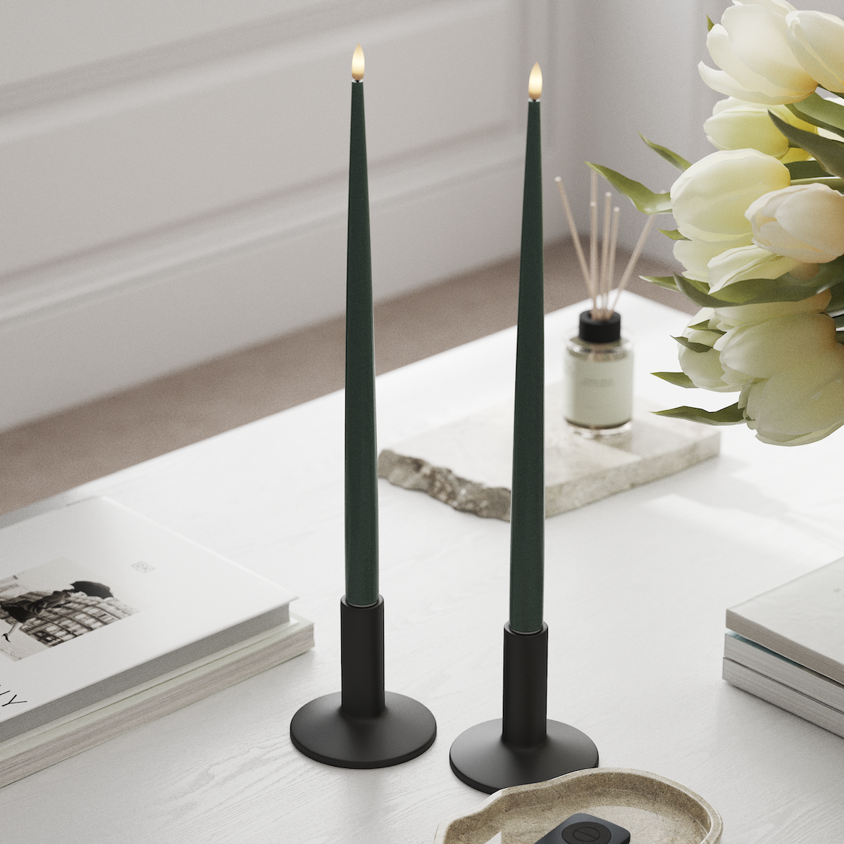 Deluxe Homeart LED Kerzenlicht Mit Lack mit Lack, 2 Stück 38 cm Jadegrün LED Kerzenlicht Mit Lack 1