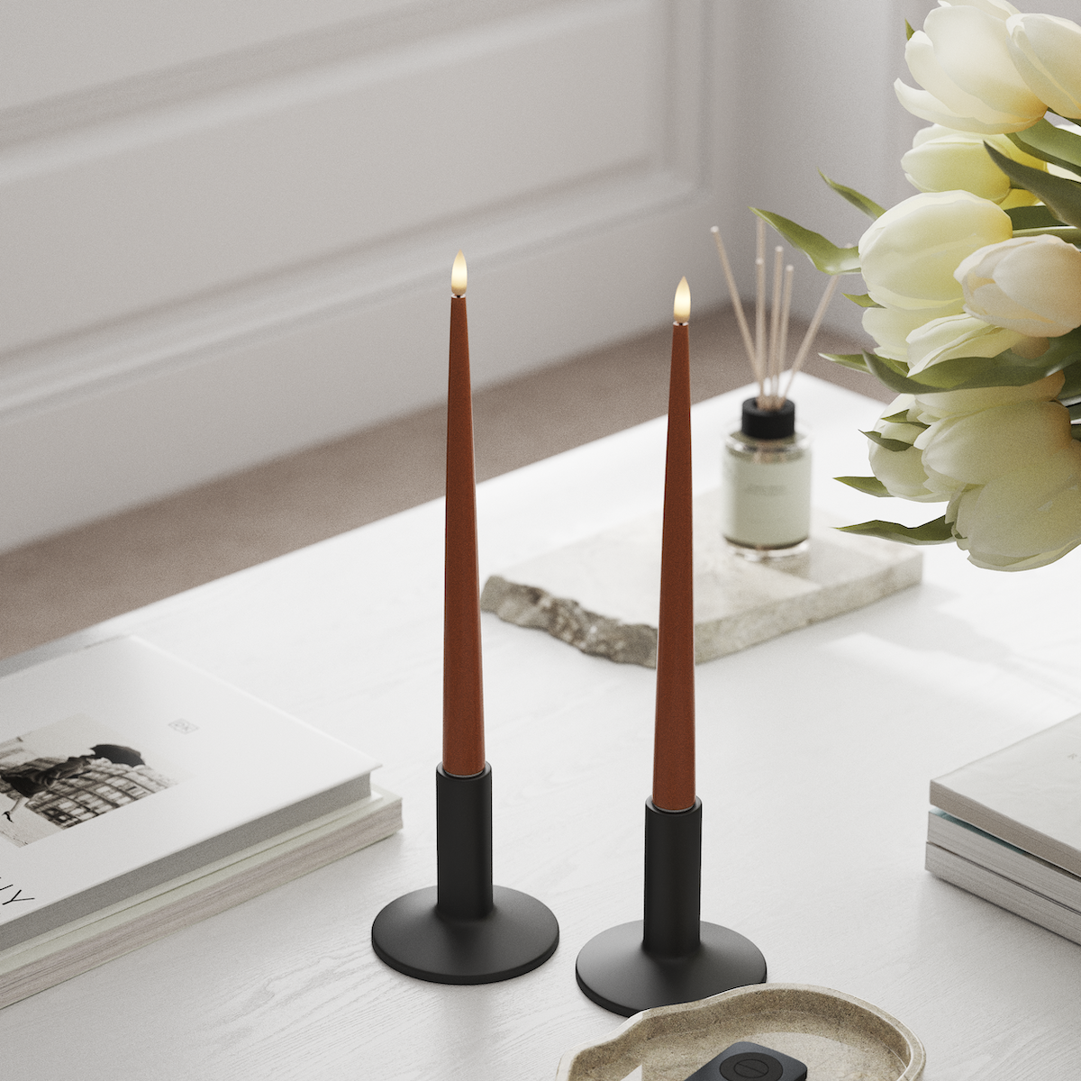 Deluxe Homeart LED Kerzenlicht Mit Lack mit Lack, 2 Stück 28 cm Orange LED Kerzenlicht Mit Lack 1