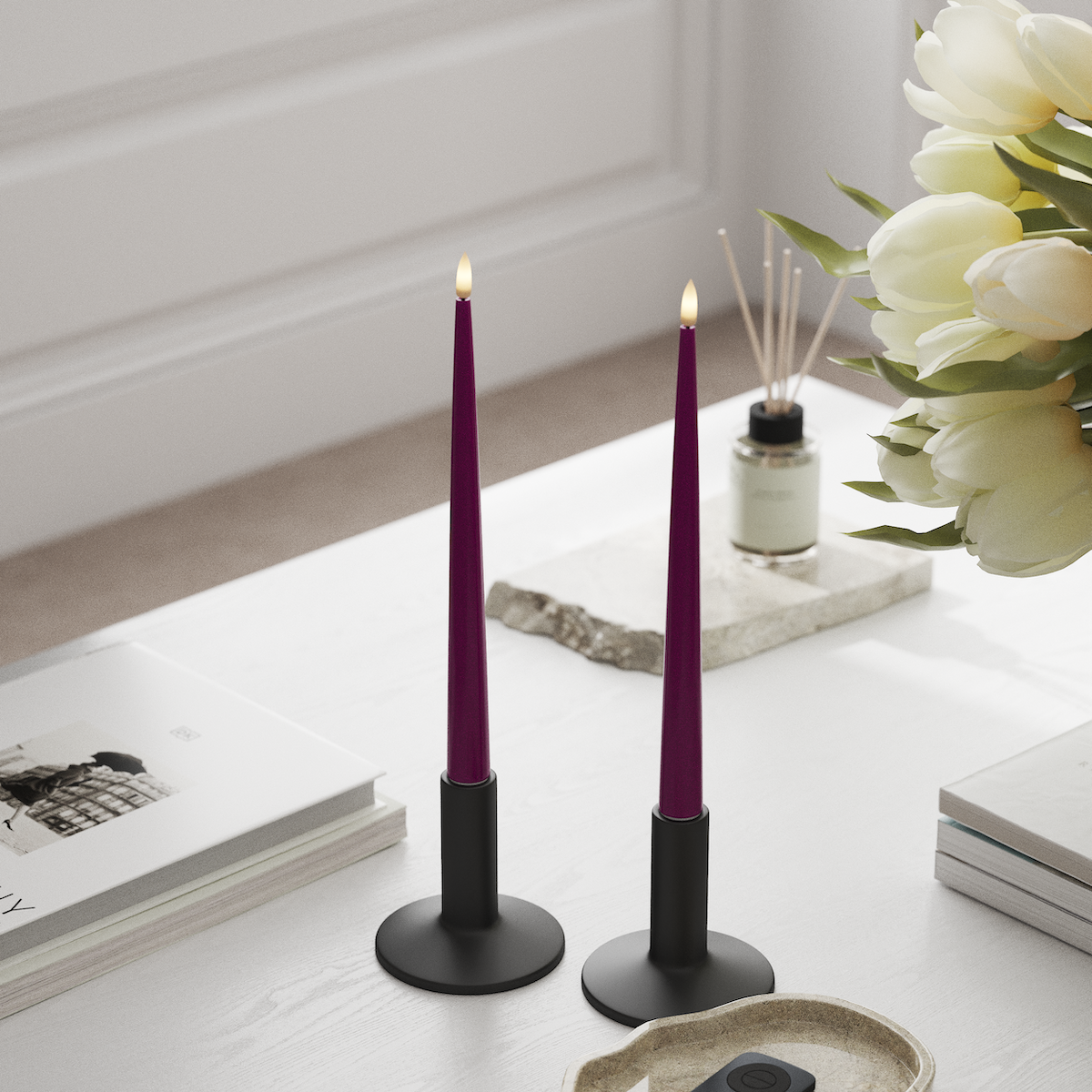 Deluxe Homeart LED Kerzenlicht Mit Lack mit Lack, 2 Stück 28 cm Violett LED Kerzenlicht Mit Lack 1