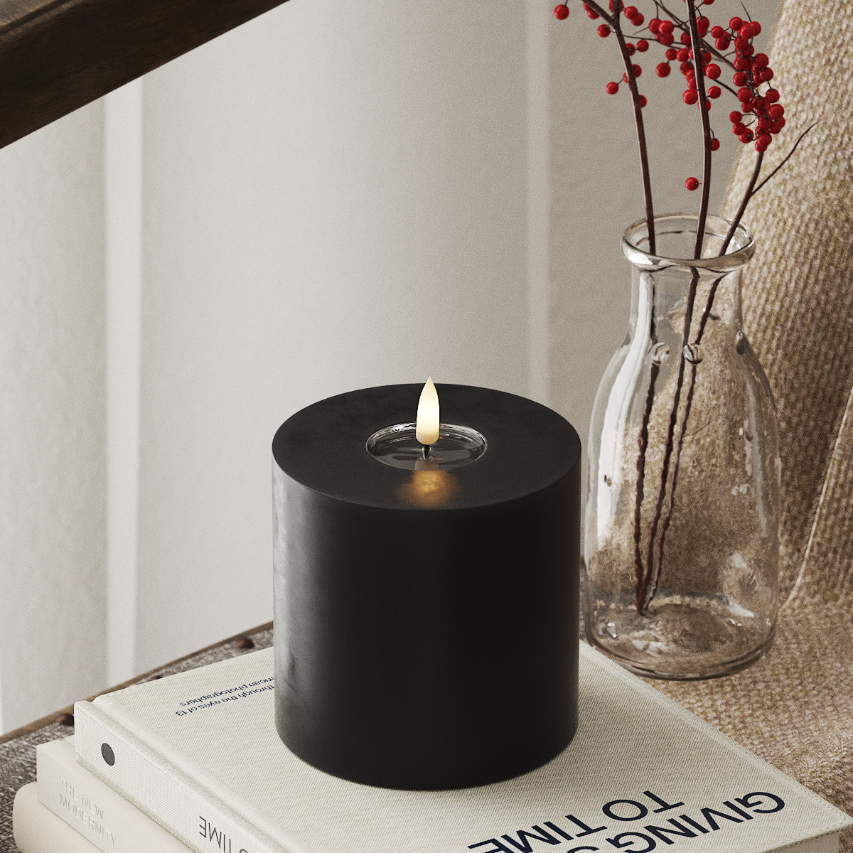 Deluxe Homeart LED Blockkerzen Ø 10 x 10 cm Schwarz LED Blockkerzen 4