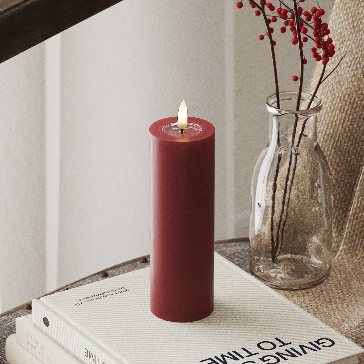Deluxe Homeart LED Blockkerzen Ø 5 x 15 cm Bordeaux LED Blockkerzen 4