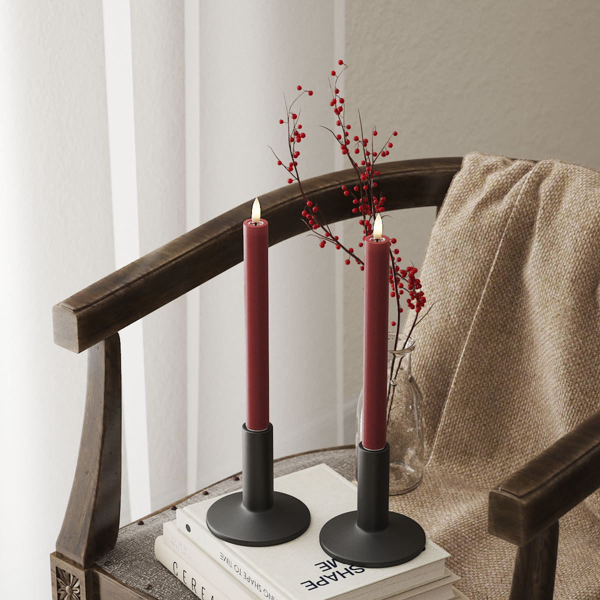 LED-Stabkerzen, 2 Stück, Ø 2 x 24 cm, Bordeaux – DeluxeHomeartShop