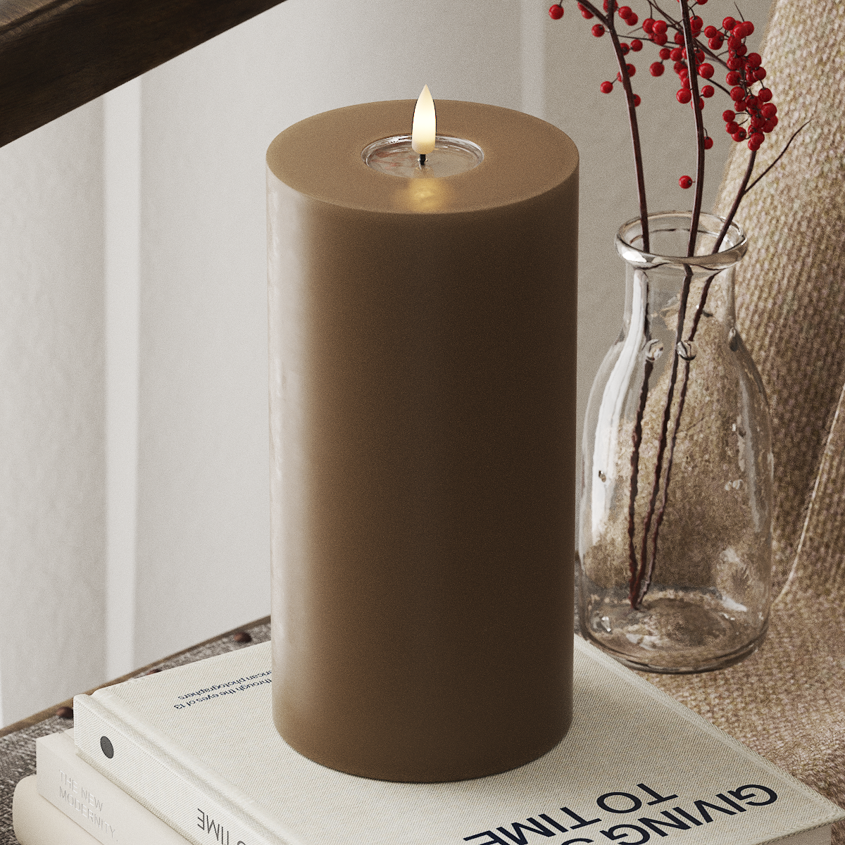 Deluxe Homeart LED Blockkerzen Ø 10 x 20 cm Karamell LED Blockkerzen 4