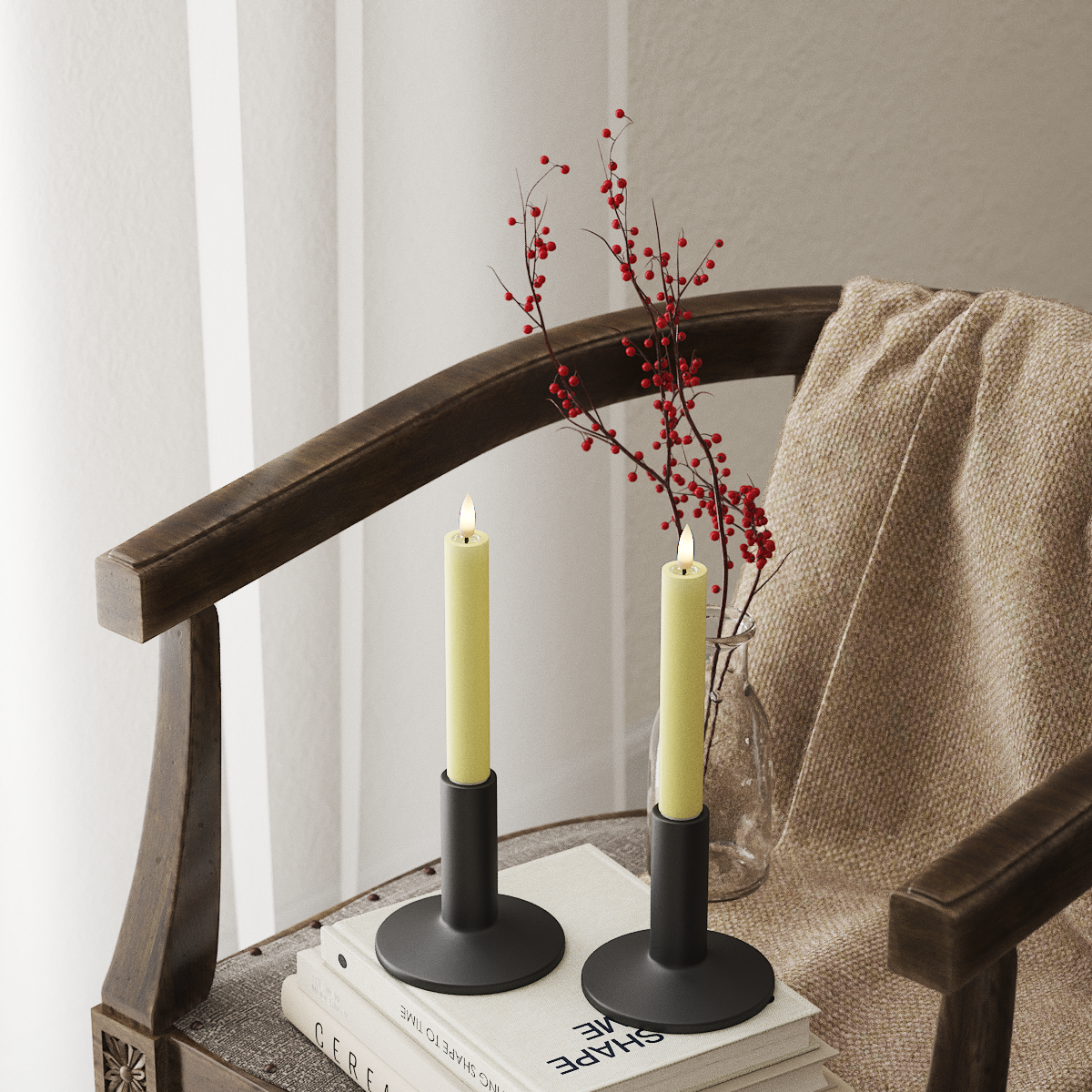 Deluxe Homeart LED Stabkerzen 2 Stück, Ø 2 x 15 cm Hellgelb LED Stabkerzen 4