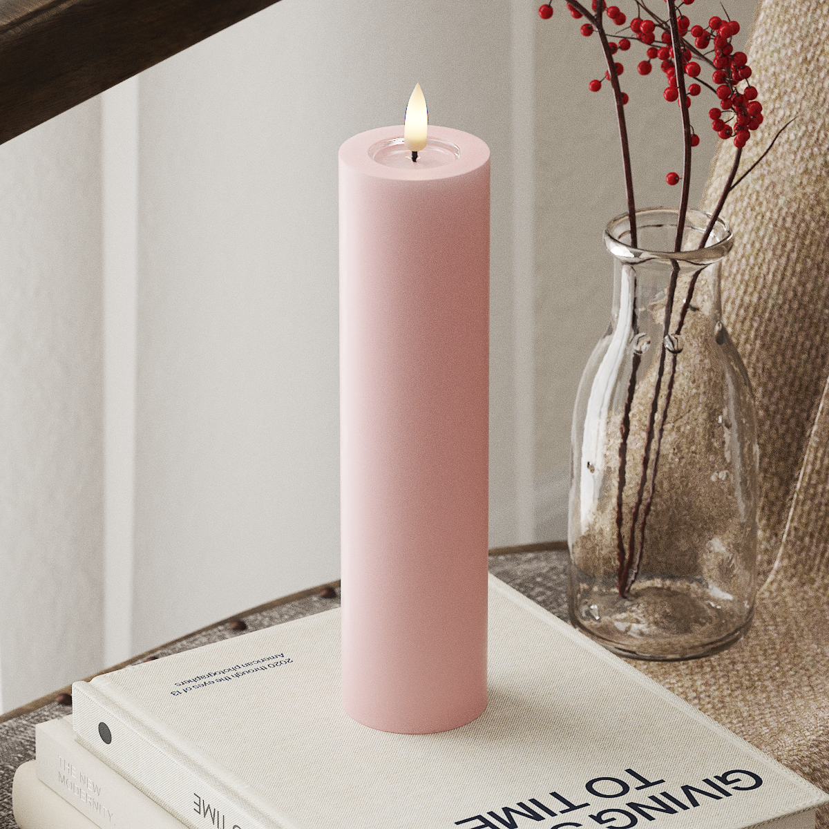 Deluxe Homeart LED Blockkerzen Ø 5 x 20 cm Hellrosa LED Blockkerzen 4