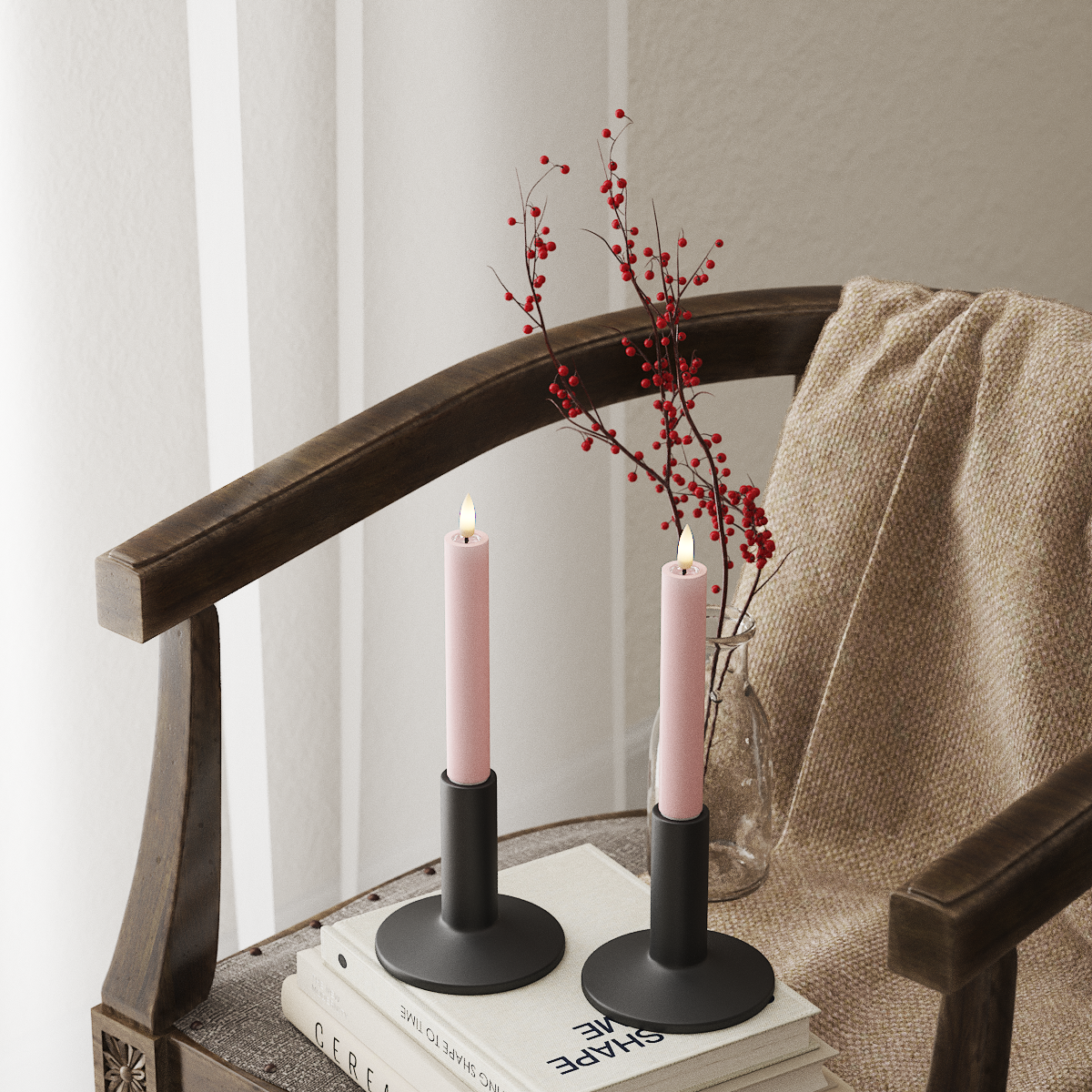 Deluxe Homeart LED Stabkerzen 2 Stück, Ø 2 x 15 cm Hellrosa LED Stabkerzen 4