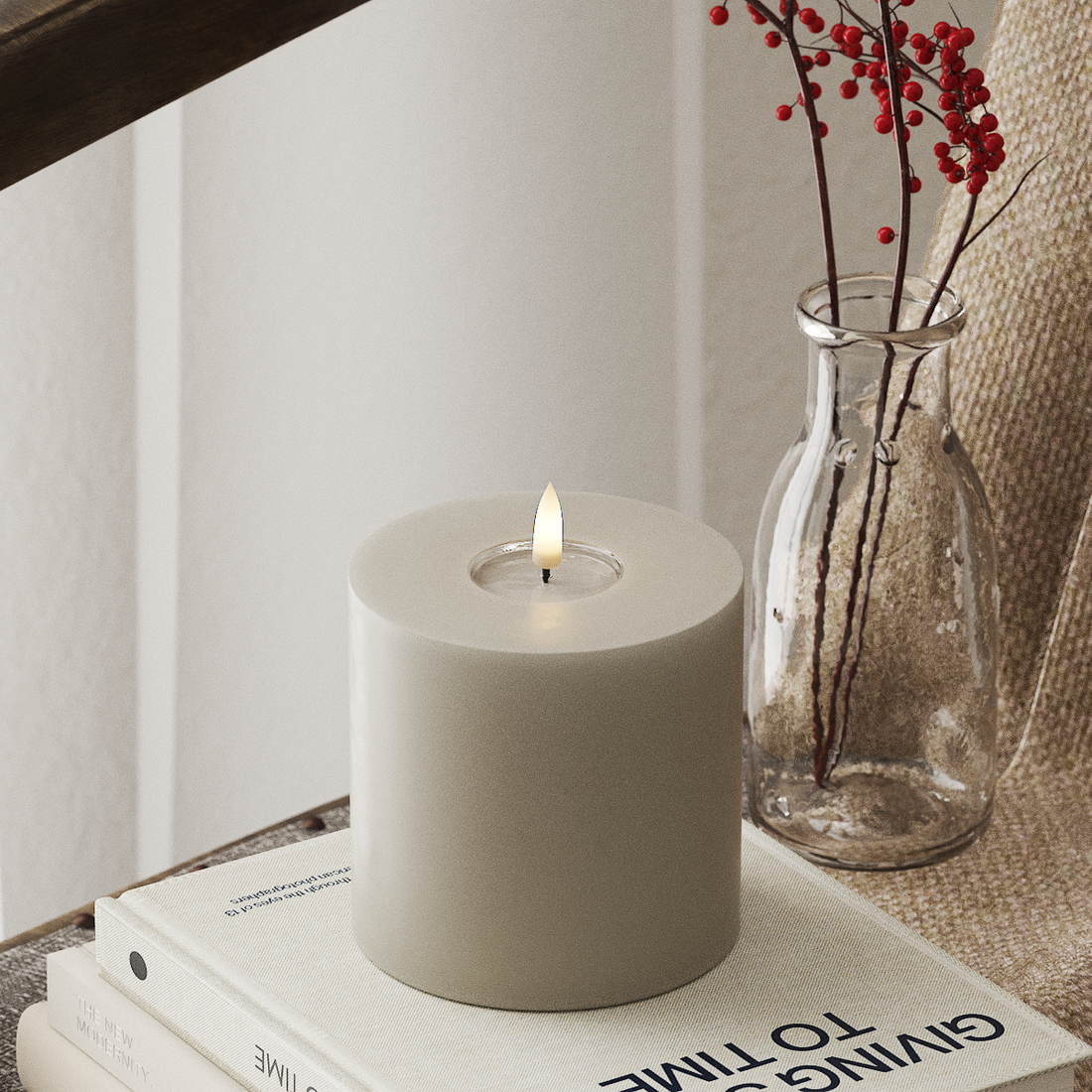 Deluxe Homeart LED Blockkerzen Ø 10 x 10 cm Sand LED Blockkerzen 4