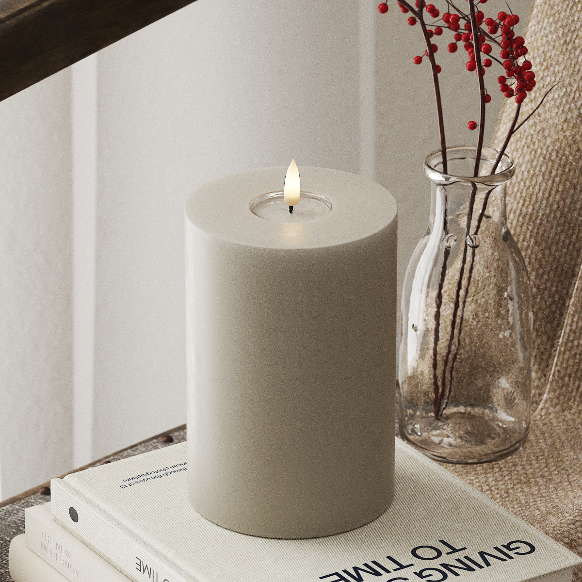 Deluxe Homeart LED Blockkerzen Ø 10 x 15 cm Sand LED Blockkerzen 4
