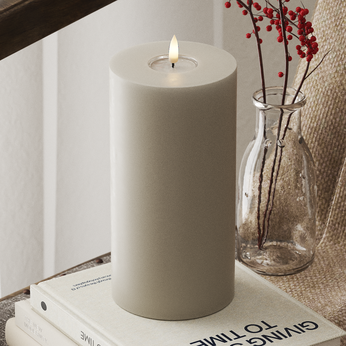 Deluxe Homeart LED Blockkerzen Ø 10 x 20 cm Sand LED Blockkerzen 4