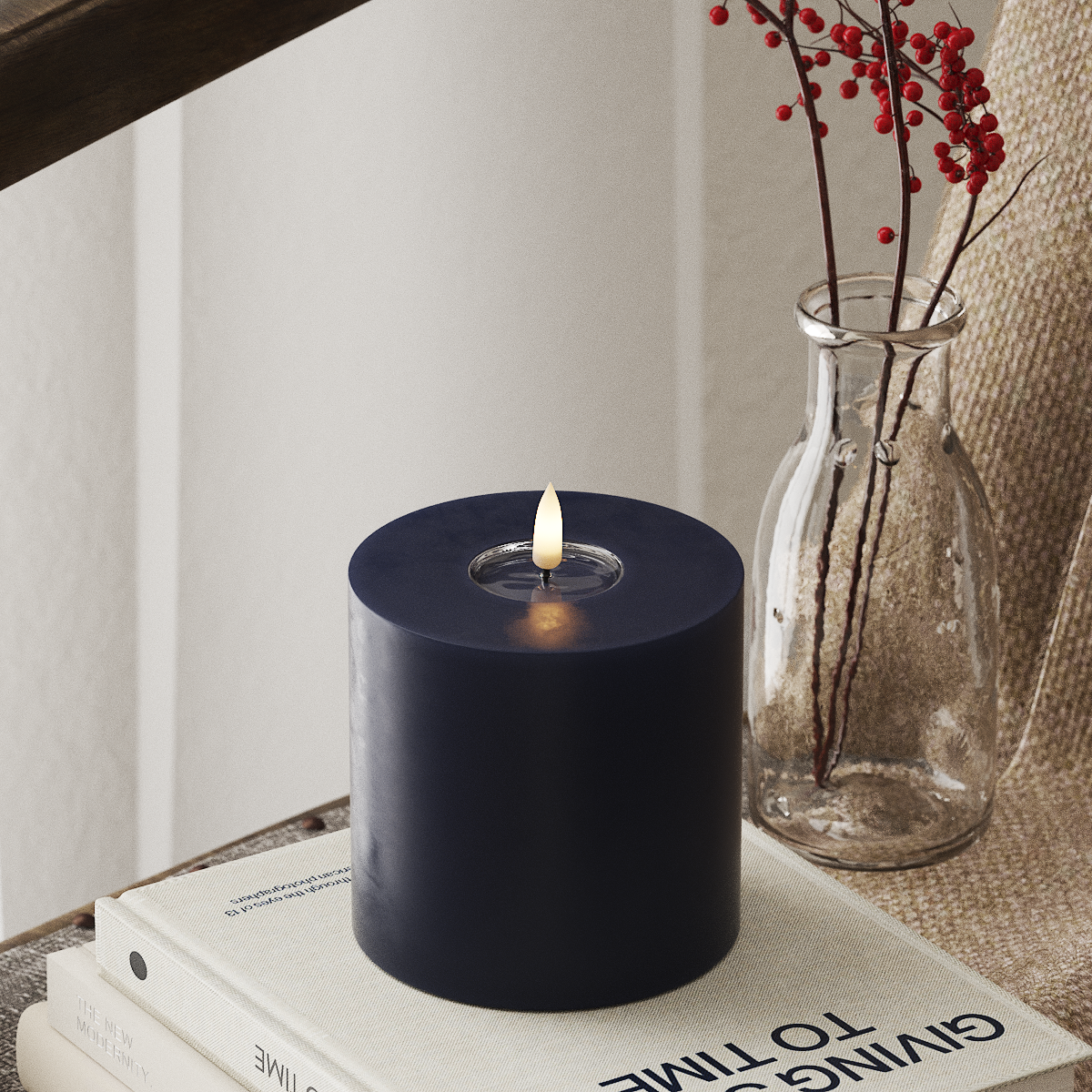 Deluxe Homeart LED Blockkerzen Ø 10 x 10 cm Königsblau LED Blockkerzen 4