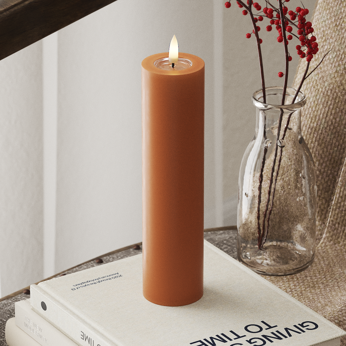 LED-Blockkerzen Ø 5 x 20 cm Orange – DeluxeHomeartShop