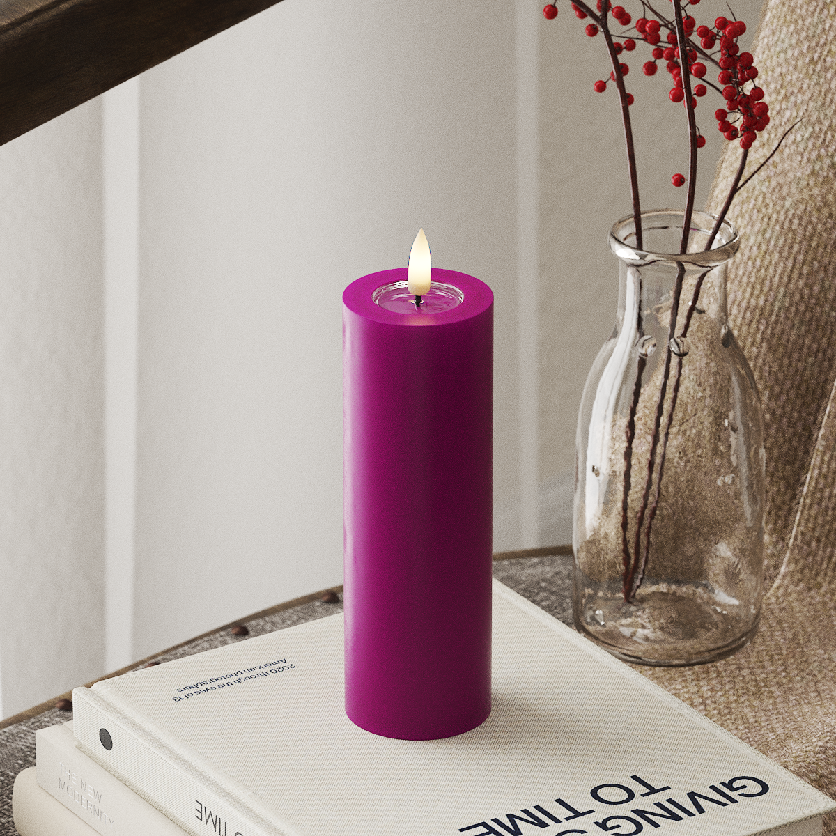 Deluxe Homeart LED Blockkerzen Ø 5 x 15 cm Violett LED Blockkerzen 4