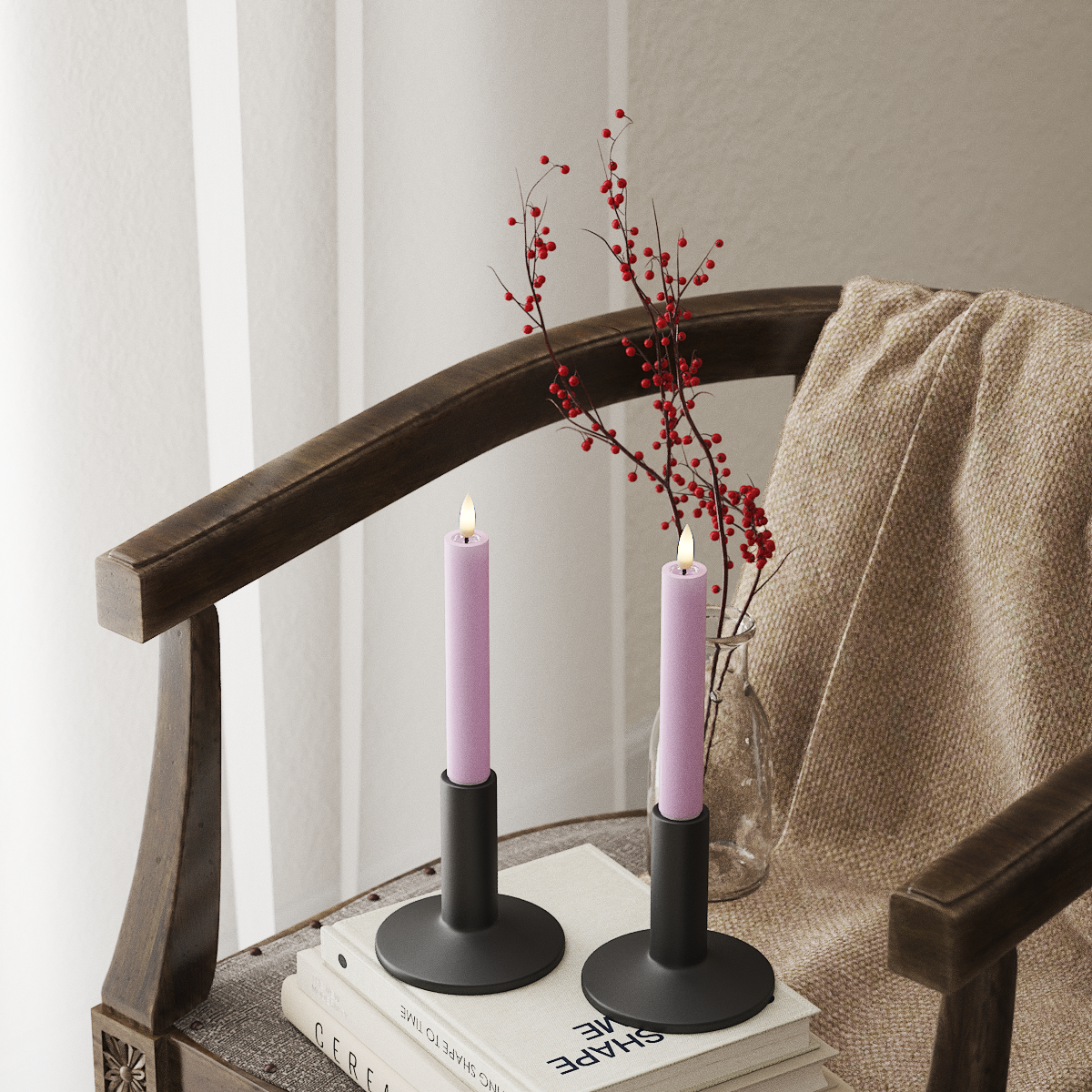 Deluxe Homeart LED Stabkerzen 2 Stück, Ø 2 x 15 cm Lavendel LED Stabkerzen 4