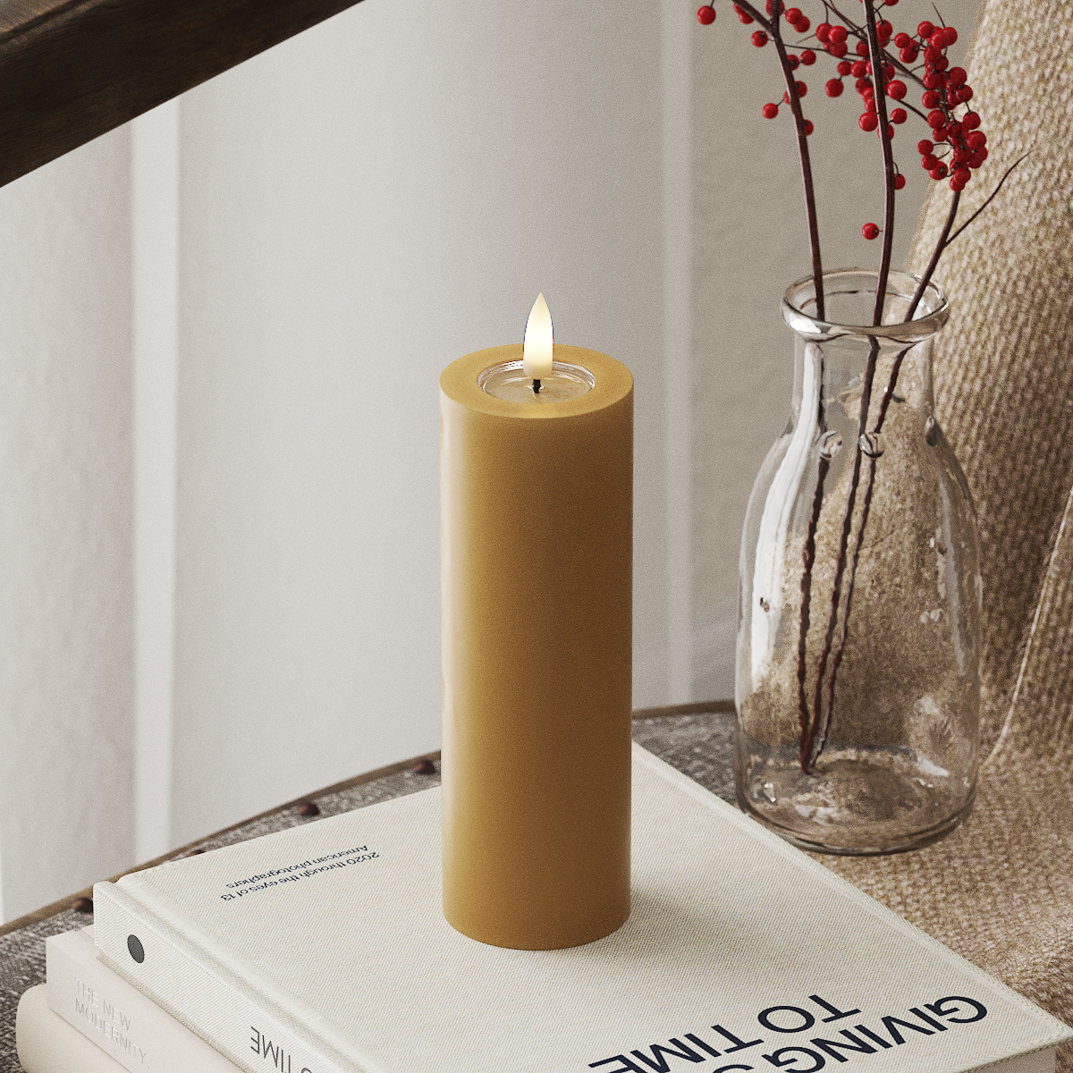 Deluxe Homeart LED Blockkerzen Ø 5 x 15 cm Curry LED Blockkerzen 4