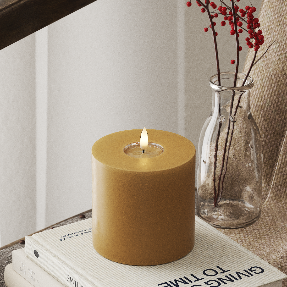 Deluxe Homeart LED Blockkerzen Ø 10 x 10 cm Curry LED Blockkerzen 4