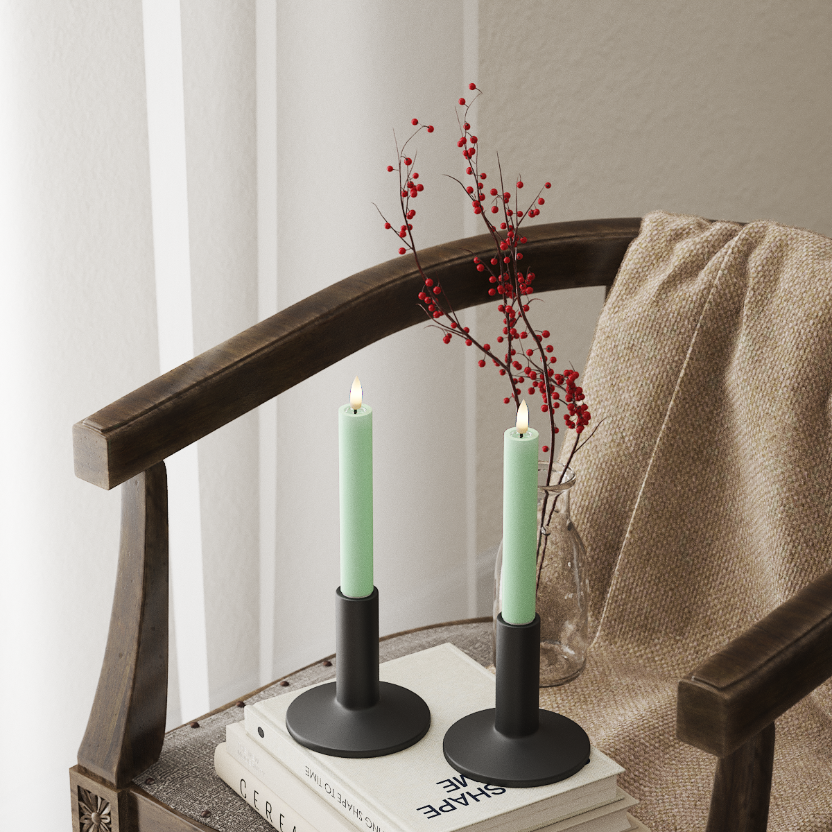 Deluxe Homeart LED Stabkerzen 2 Stück, Ø 2 x 15 cm Minze LED Stabkerzen 4