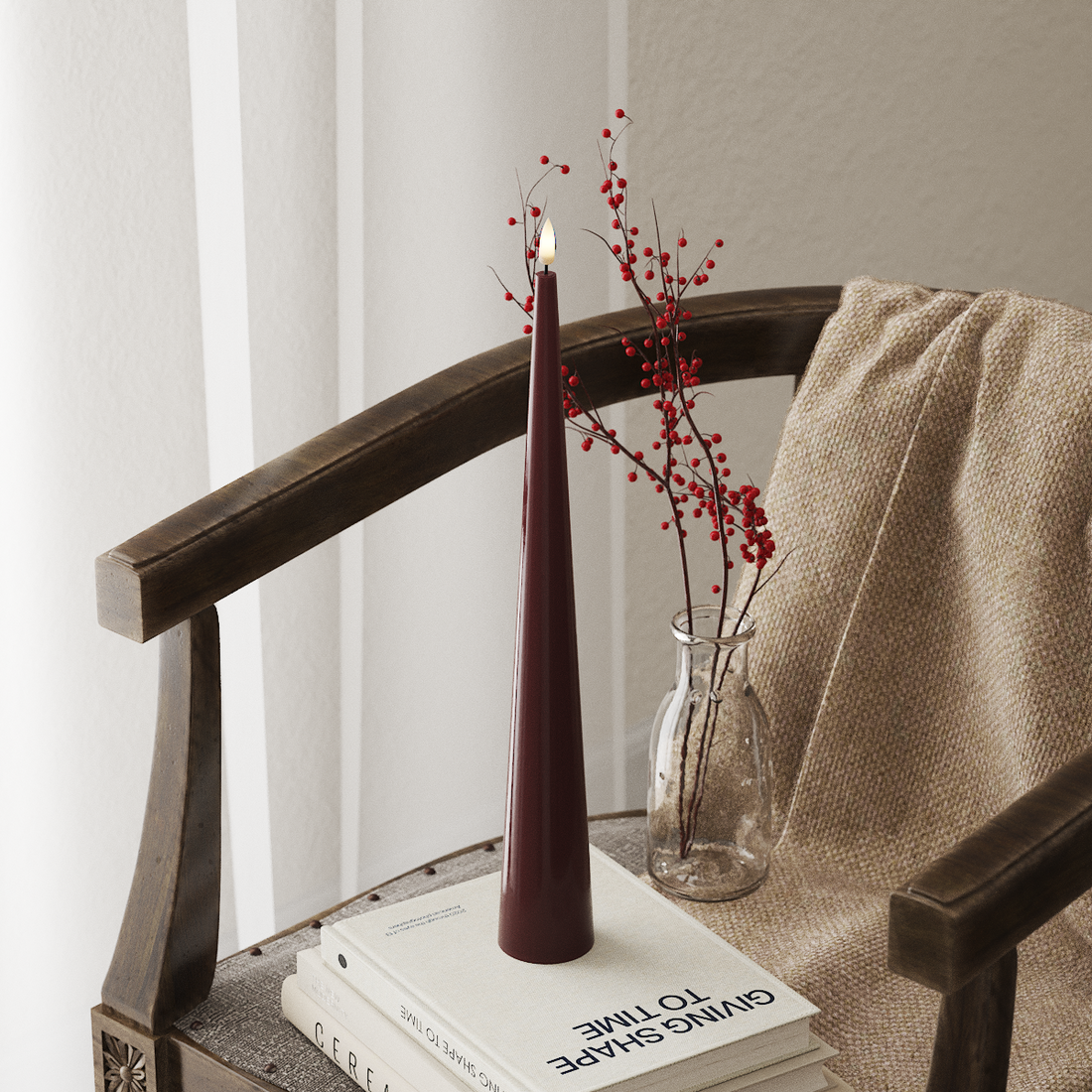 Deluxe Homeart Konljus D 5 x H 38 cm Bordeaux LED Kegelljus 4