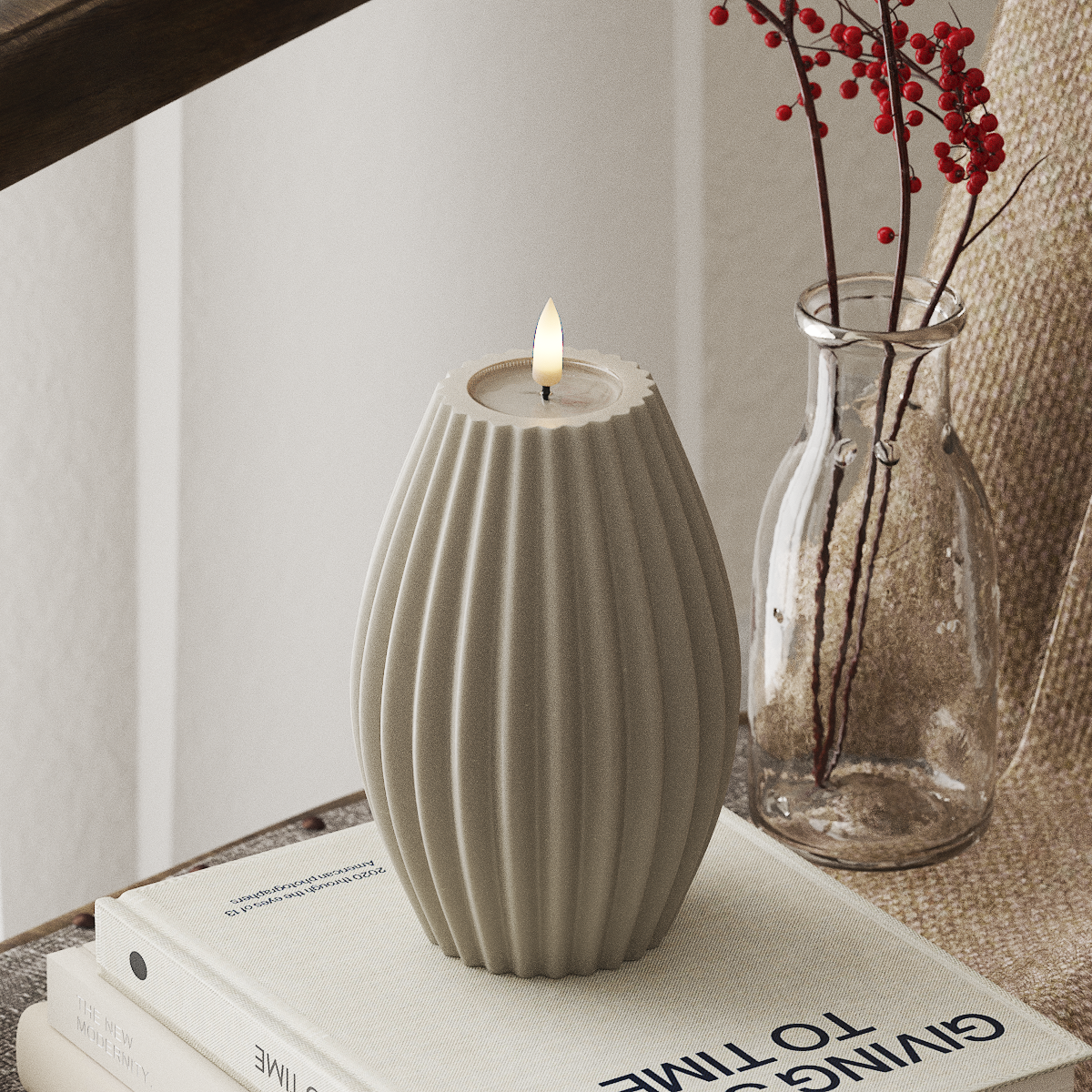 Deluxe Homeart LED Rillenkerzen T 10 x H 15 cm Sand LED Rillenkerzen 4