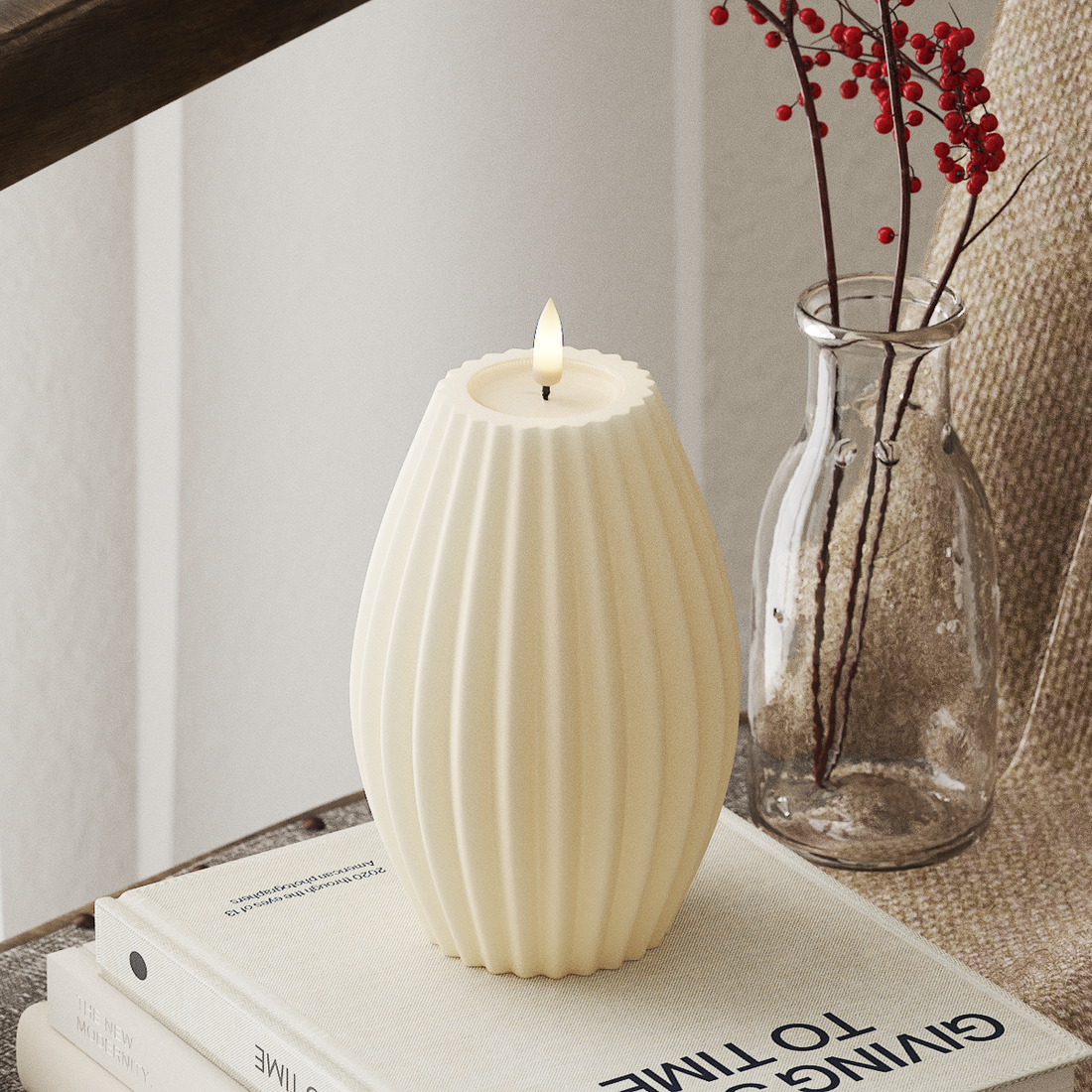 Deluxe Homeart LED Rillenkerzen T 10 x H 15 cm Creme LED Rillenkerzen 4