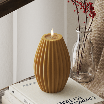 Deluxe Homeart LED Rillenkerzen T 10 x H 15 cm Curry LED Rillenkerzen 4