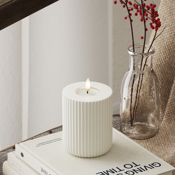 Deluxe Homeart Solid Stripe LED Blockkerzen Ø 8 x 10 cm Weiß LED Form 4