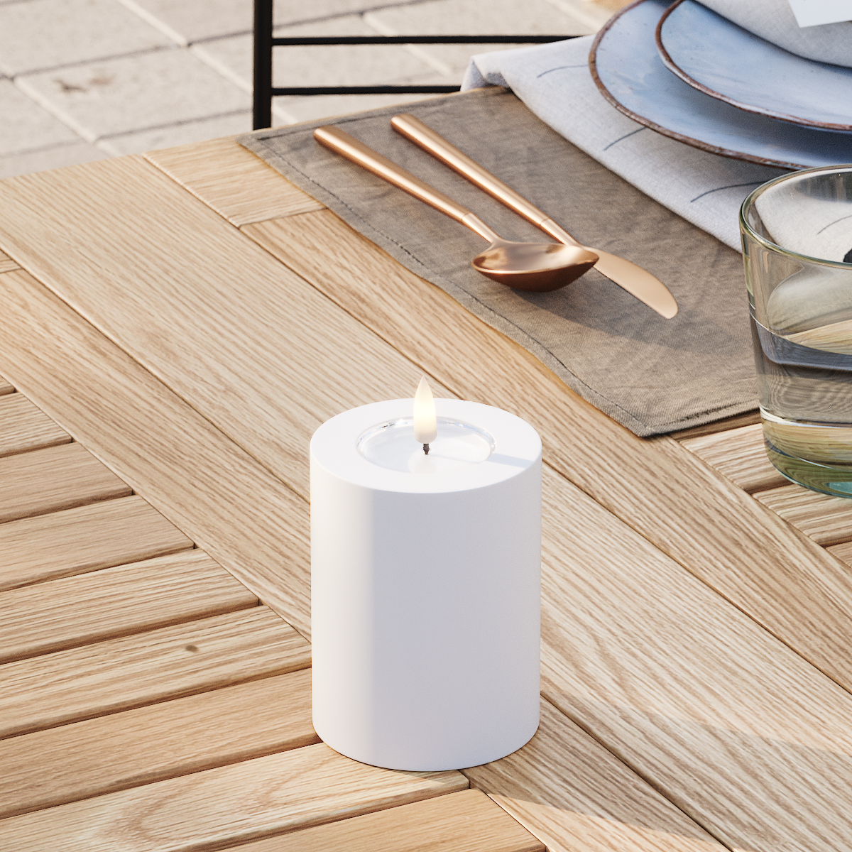 Deluxe Homeart Draußen LED Blockkerzen Ø 7,5 x 10 cm Weiß LED Außenleuchte Blockkerzen 3