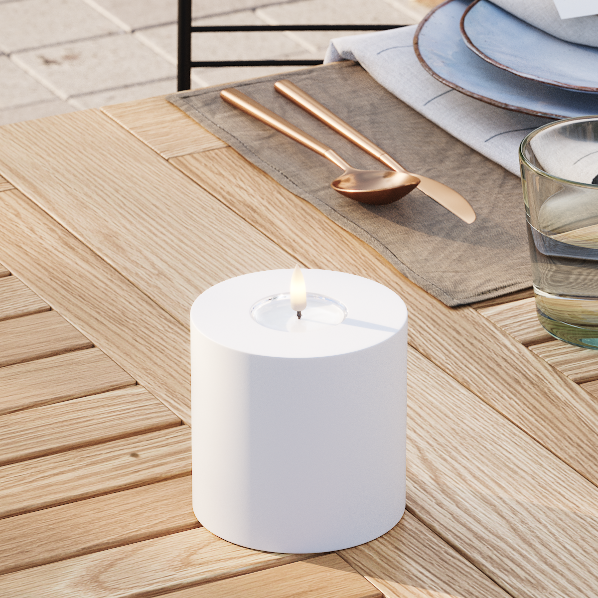 Deluxe Homeart Draußen LED Blockkerzen Ø 10 x 10 cm Weiß LED Außenleuchte Blockkerzen 3