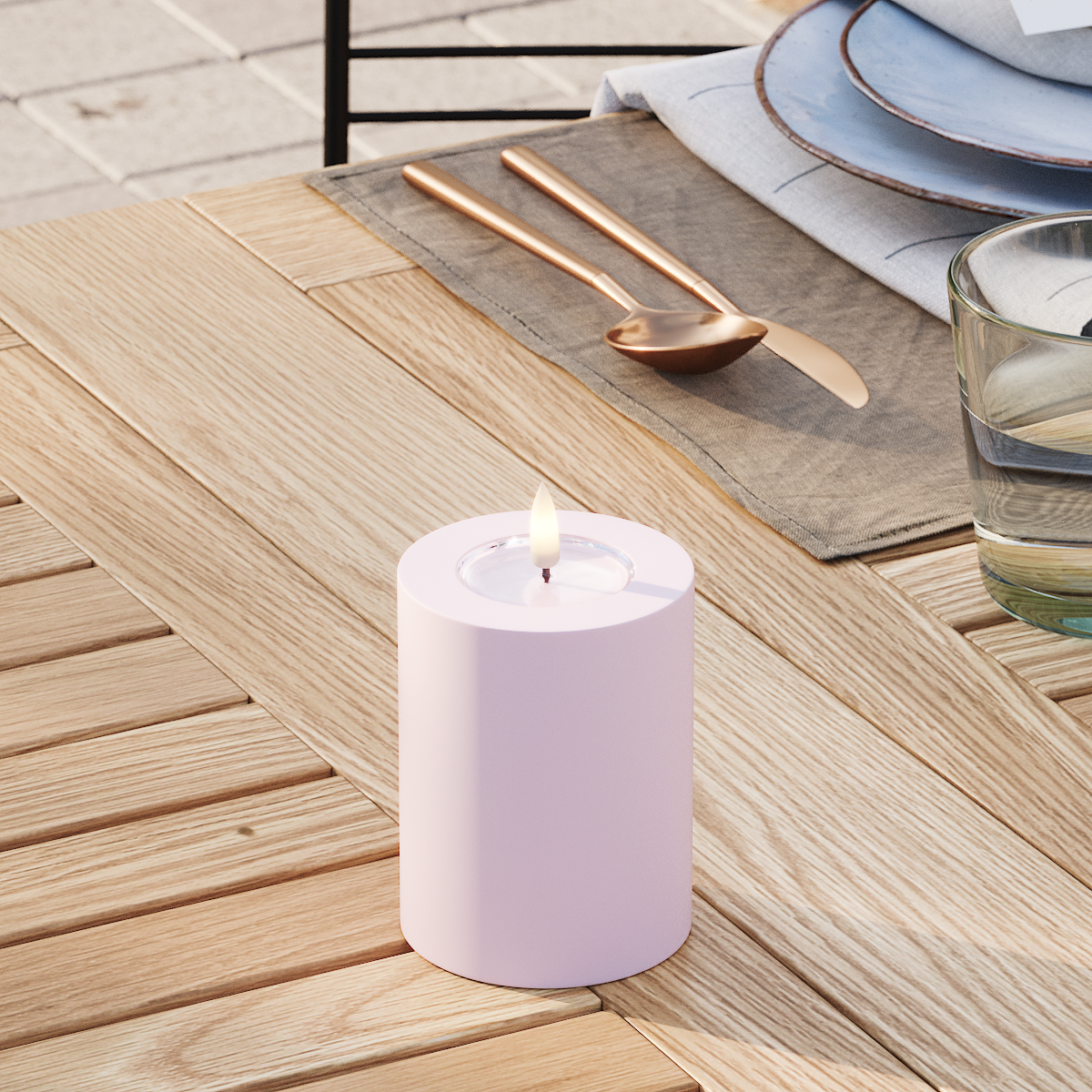 Deluxe Homeart Draußen LED Blockkerzen Ø 7,5 x 10 cm Verblasst Rot LED Außenleuchte Blockkerzen 3