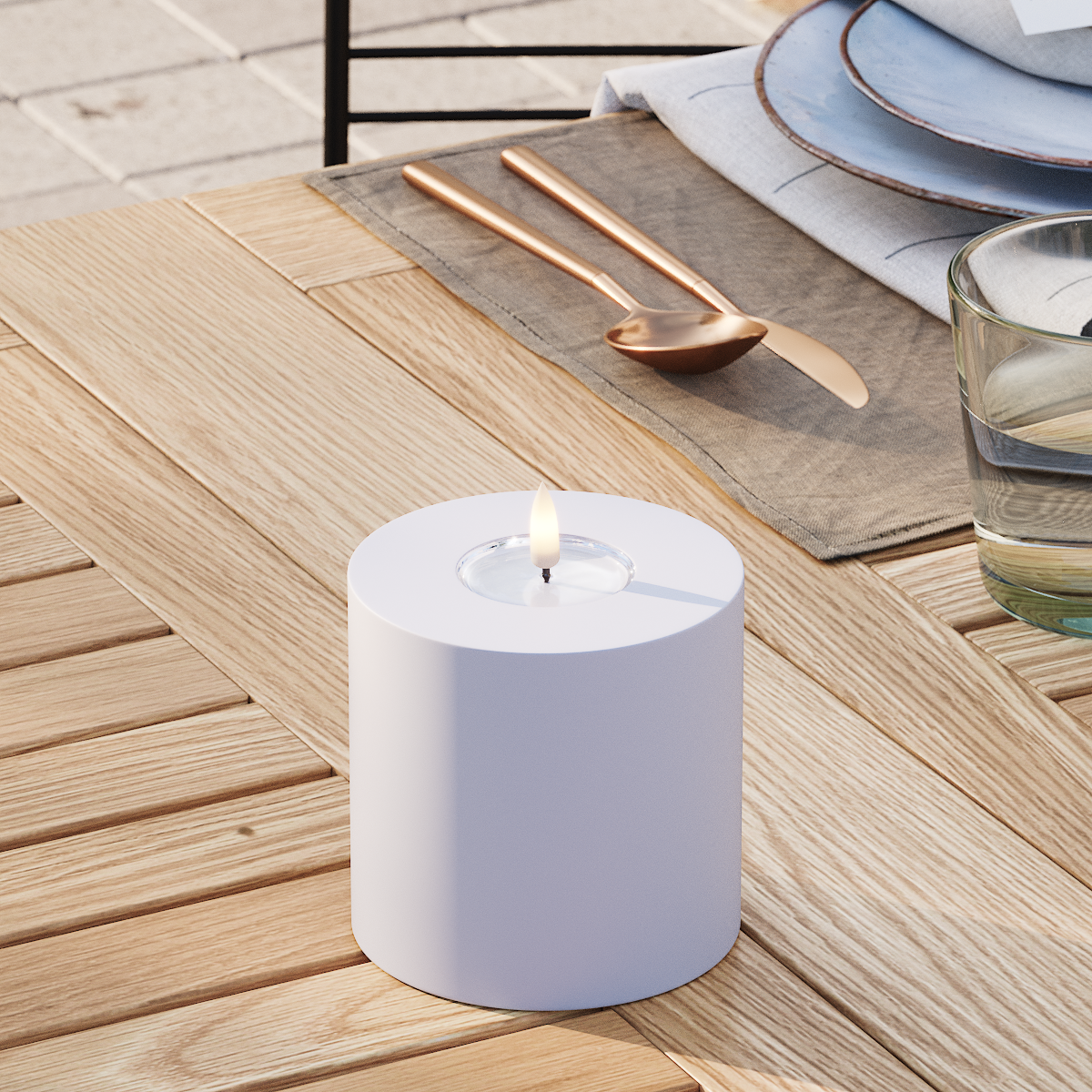 Deluxe Homeart Draußen LED Blockkerzen Ø 10 x 10 cm Verblasst Blau LED Außenleuchte Blockkerzen 3