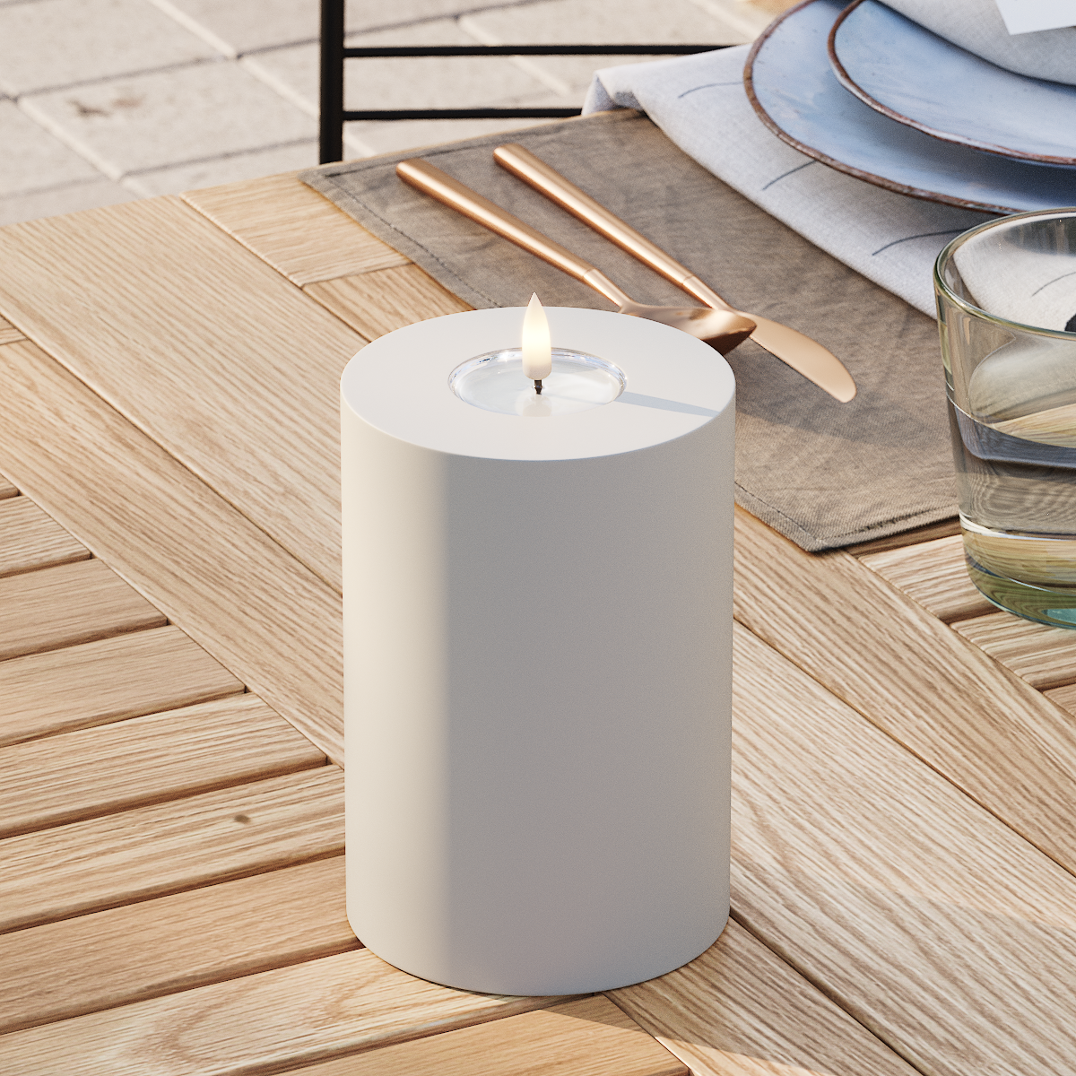 Deluxe Homeart Draußen LED Blockkerzen Ø 10 x 15 cm Sand LED Außenleuchte Blockkerzen 3