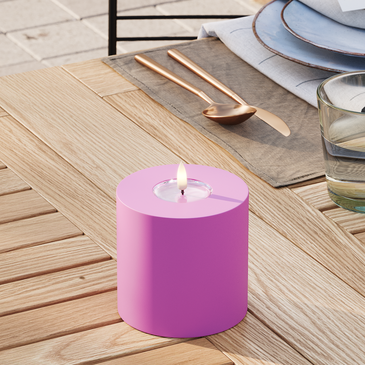 Deluxe Homeart Draußen LED Blockkerzen Ø 10 x 10 cm Magenta LED Außenleuchte Blockkerzen 3